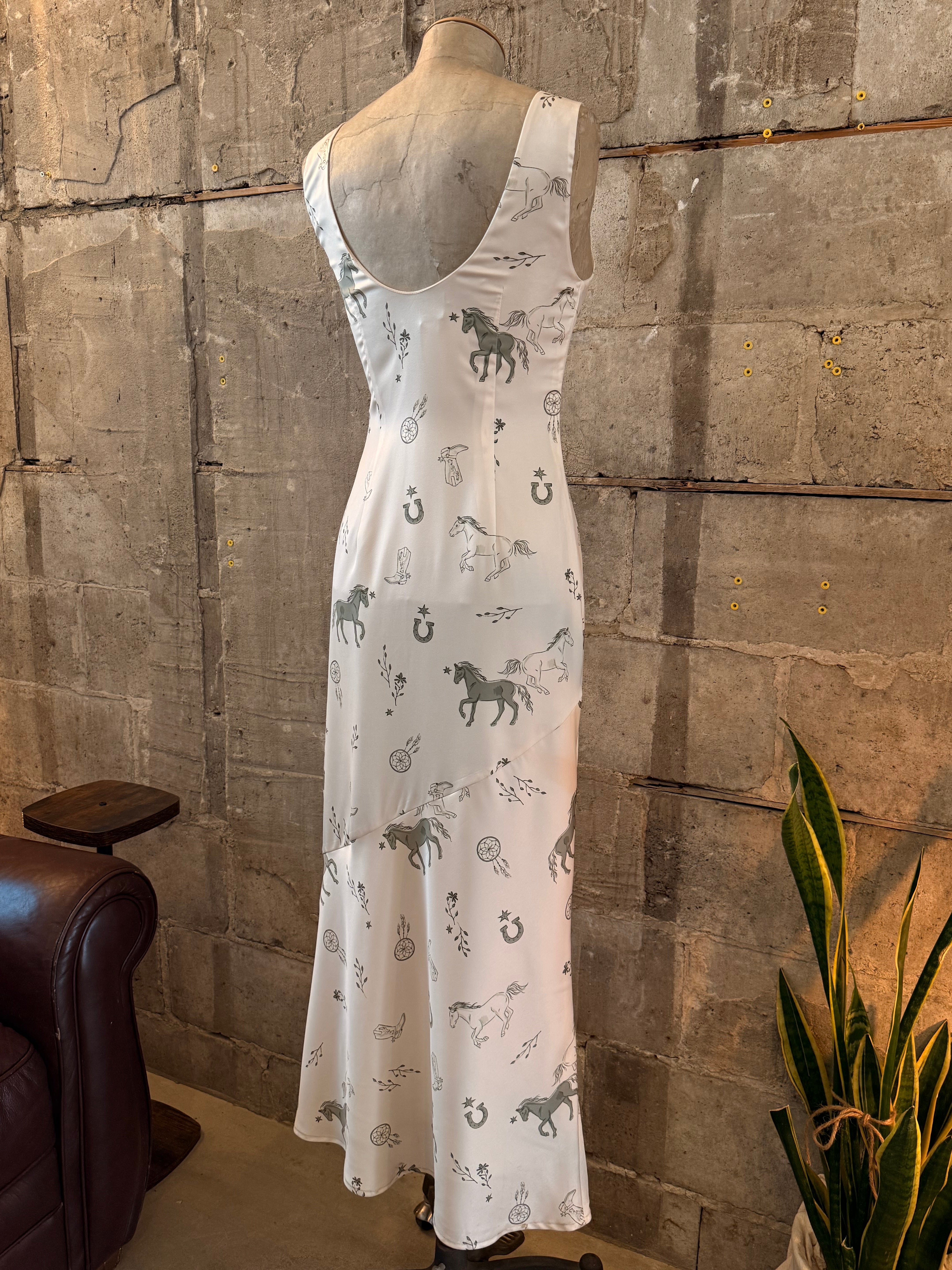 Cream slip western print dress