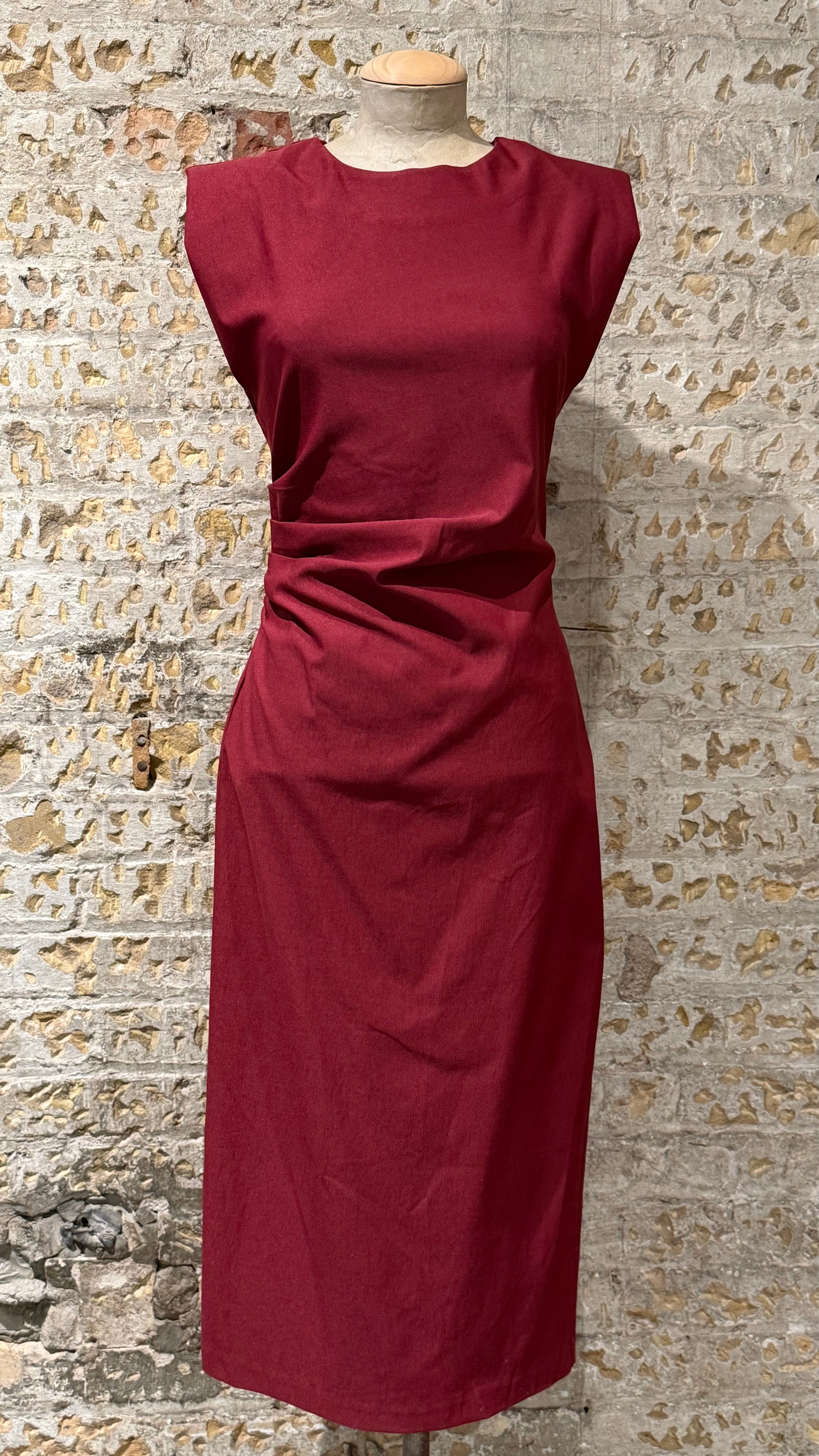 Red dress with shoulder pads