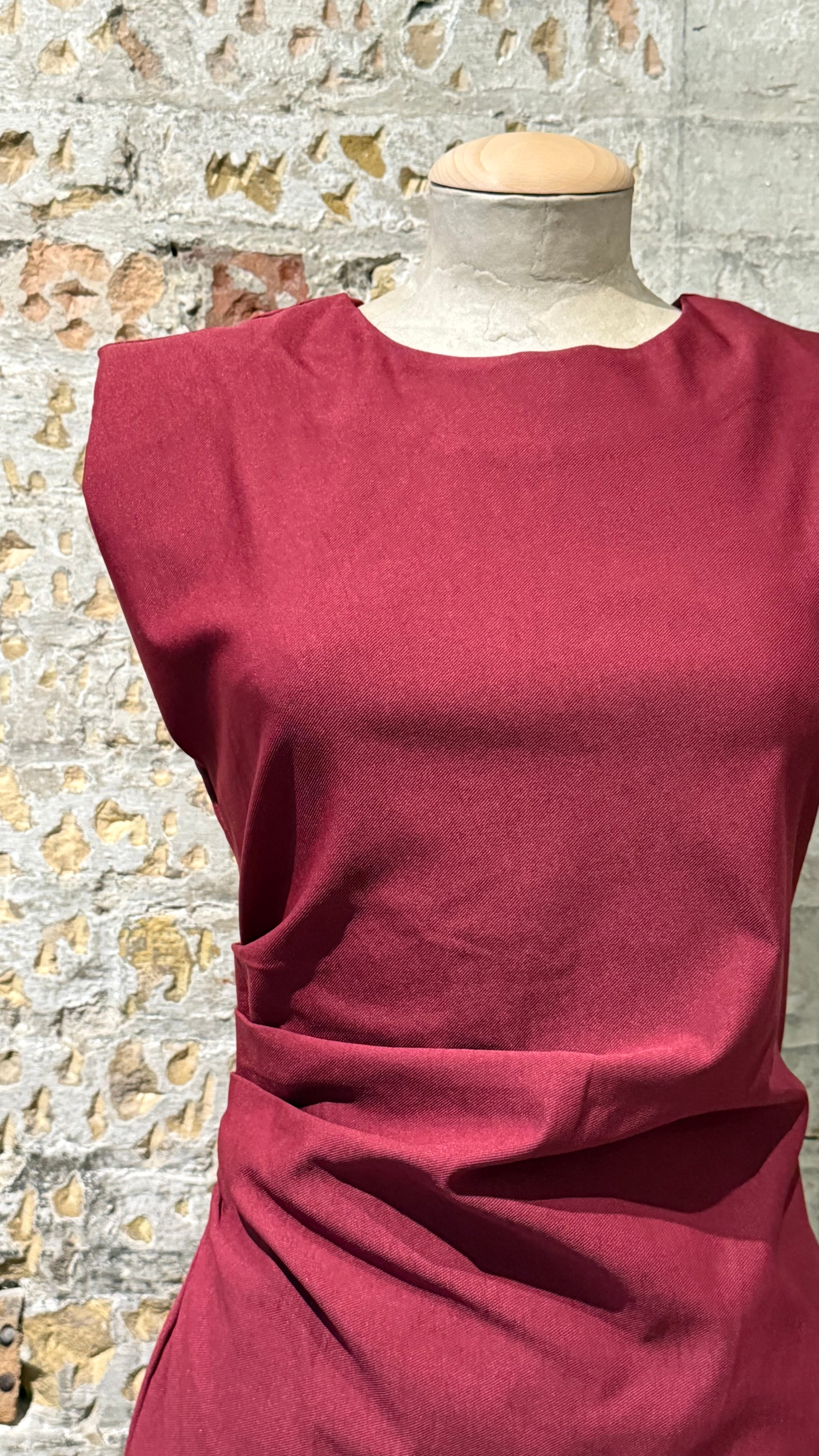 Red dress with shoulder pads