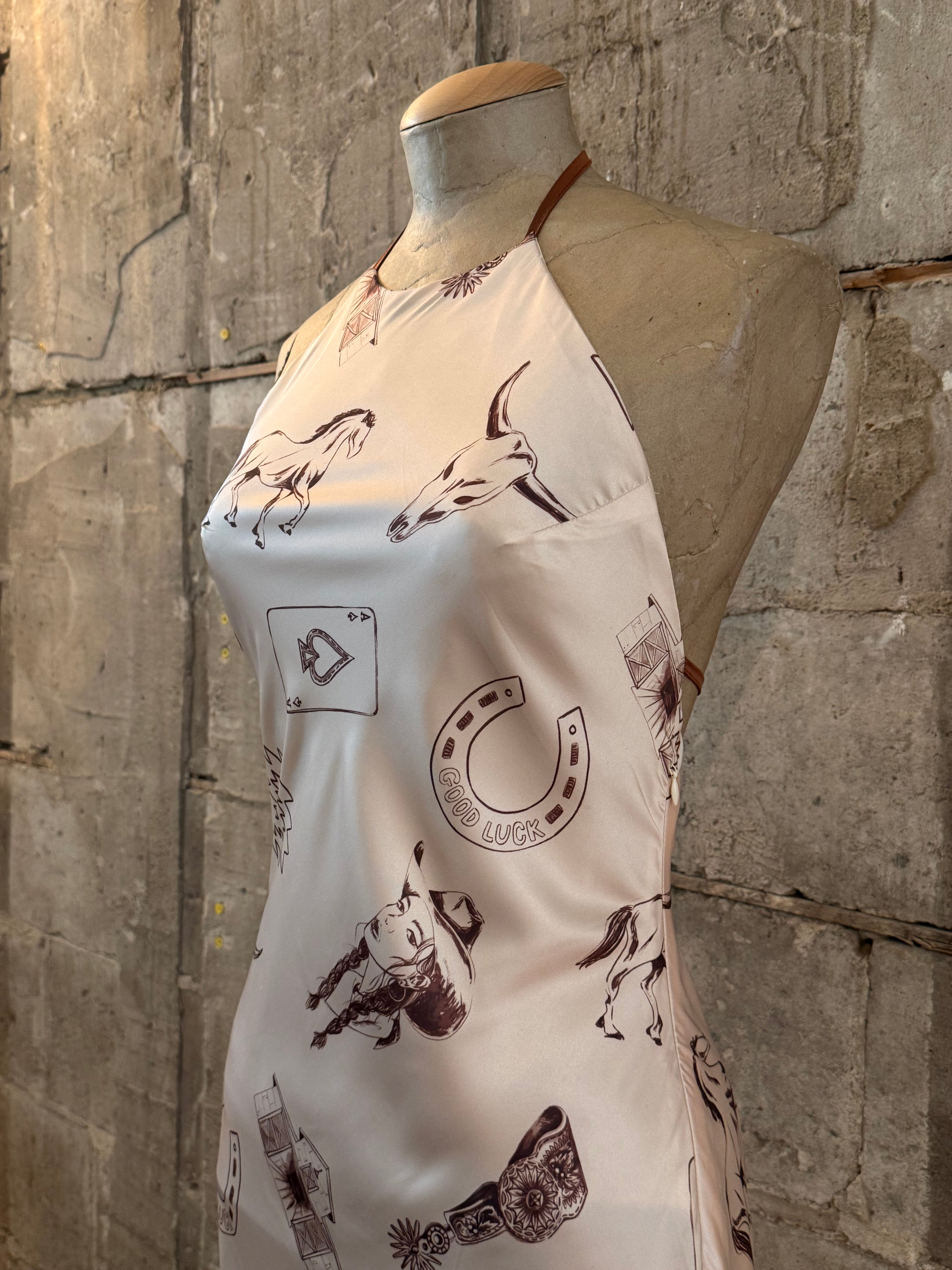 Cream maxi western horseshoe print dress