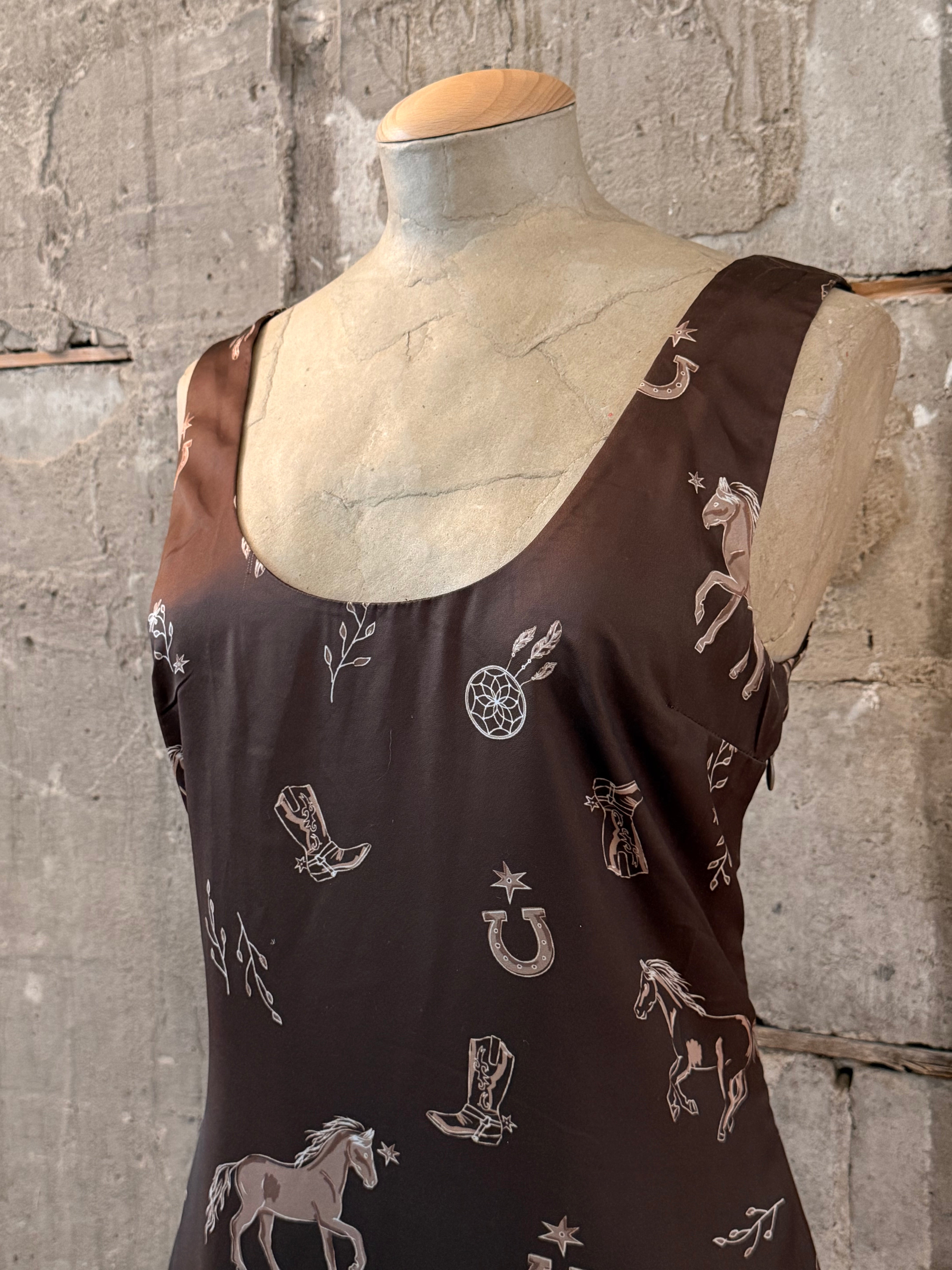 Brown slip western print dress