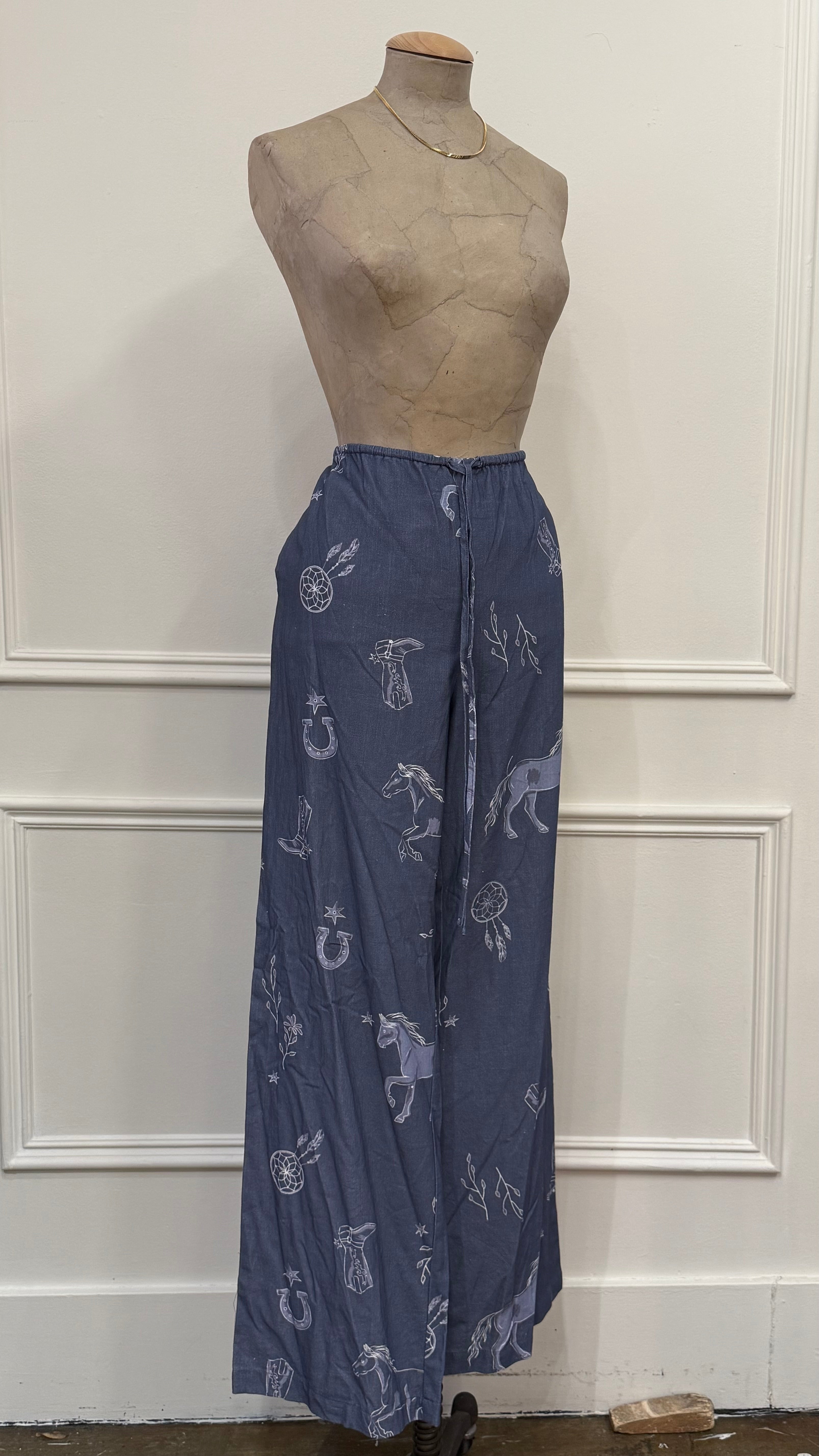 Blue-Grey Cowboy Print Pants