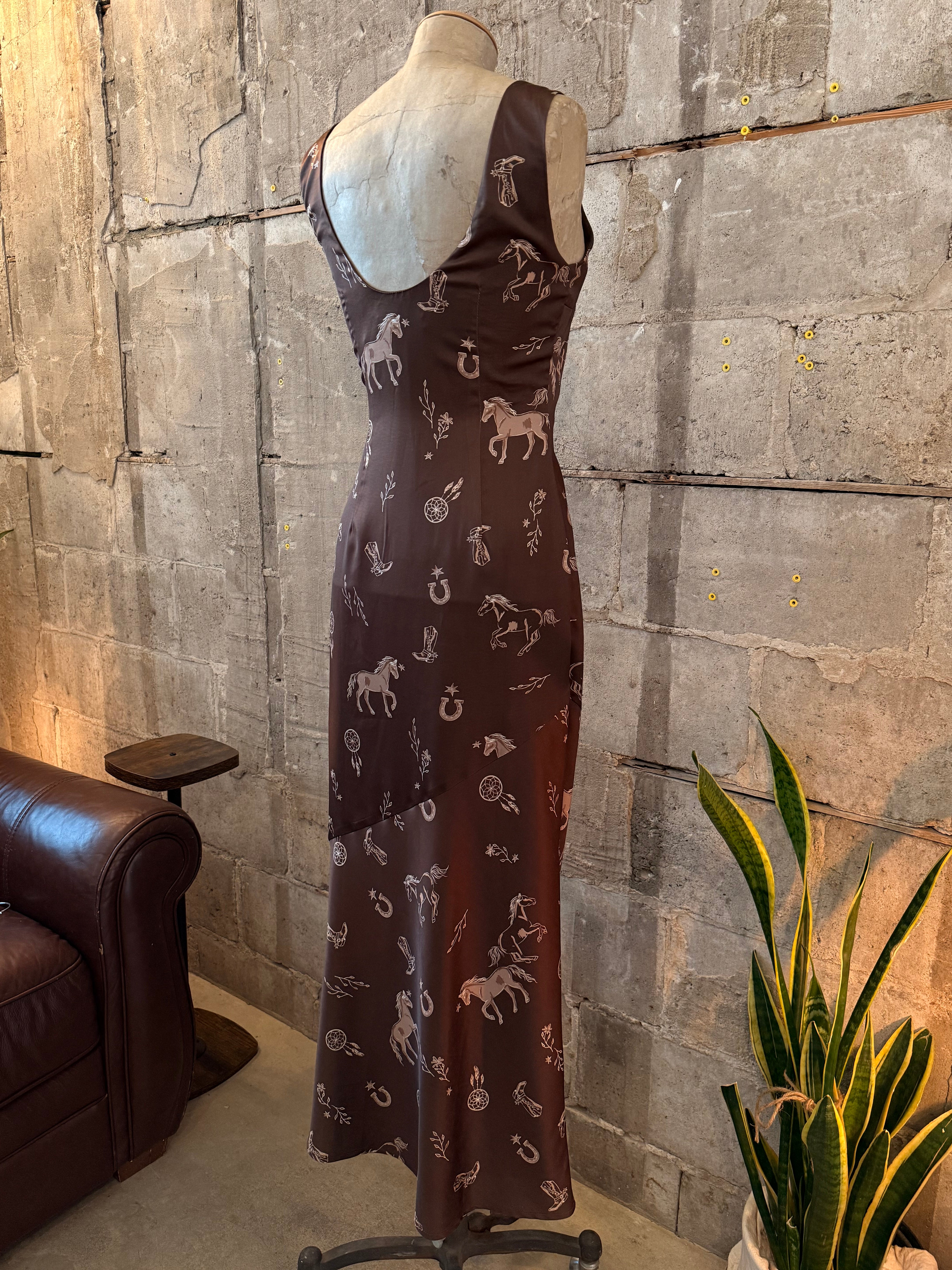 Brown slip western print dress