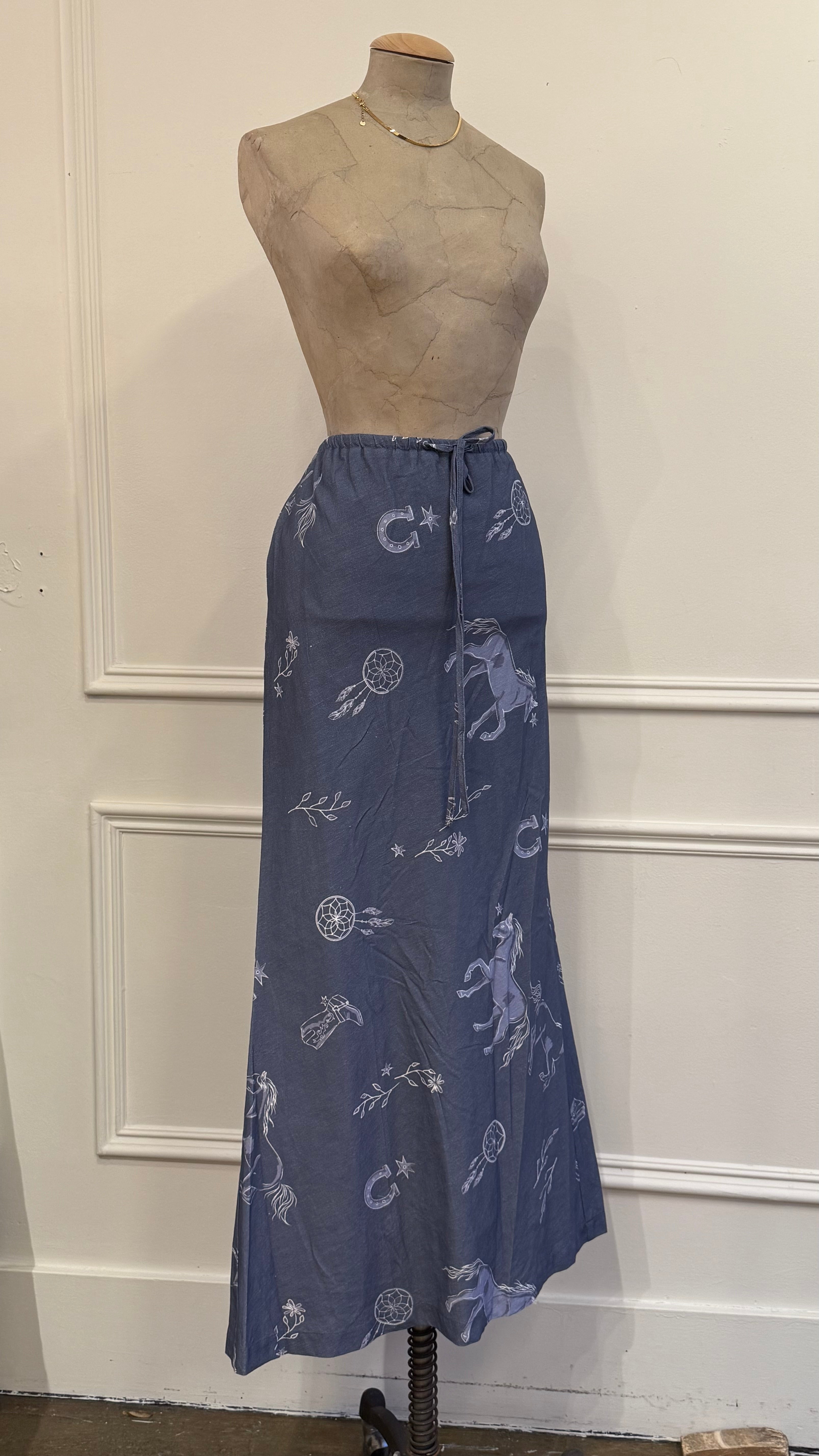 Blue-Grey Cowboy Print Skirt