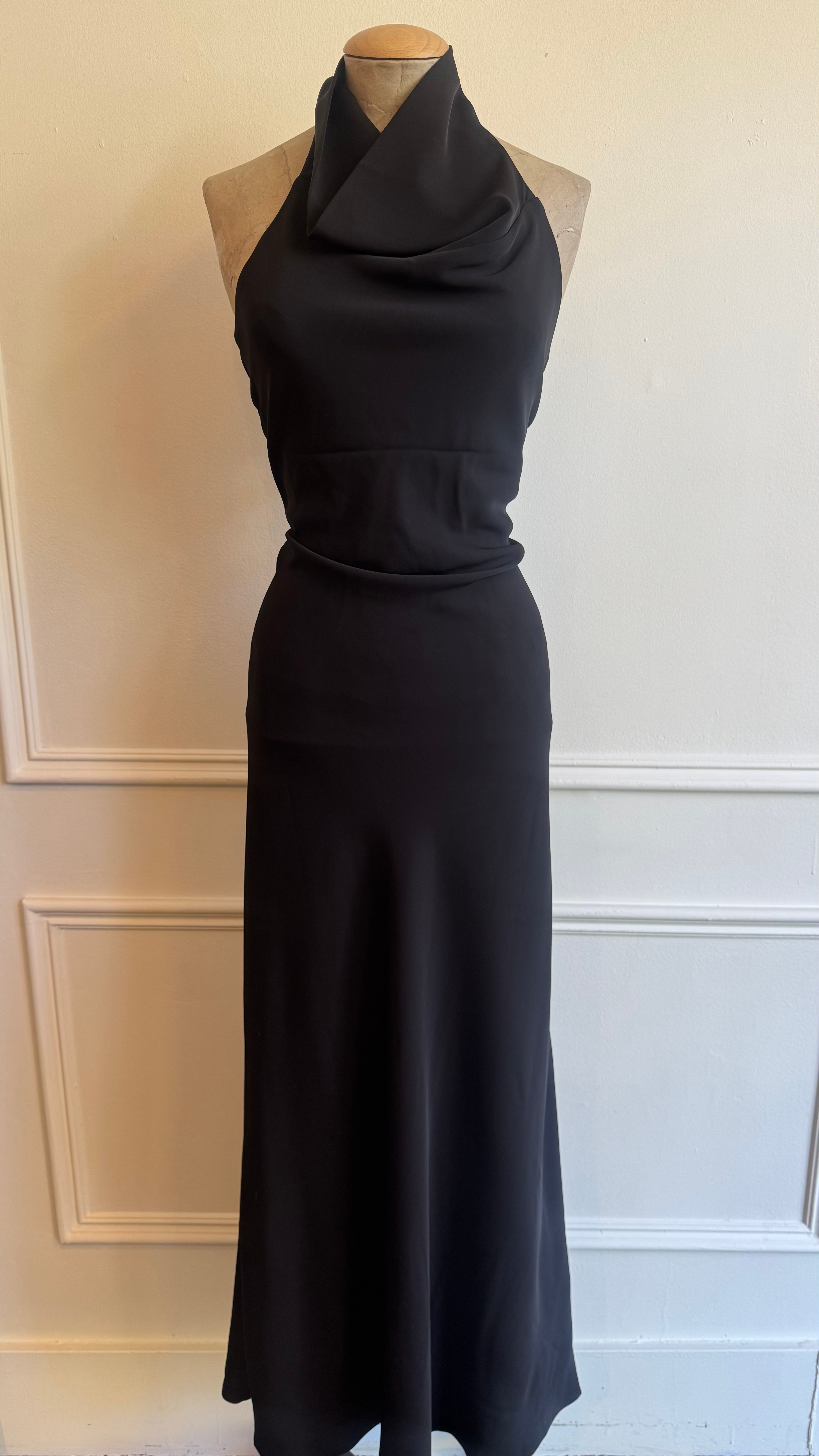 Open Back Draped Cowl Neck Maxi Dress