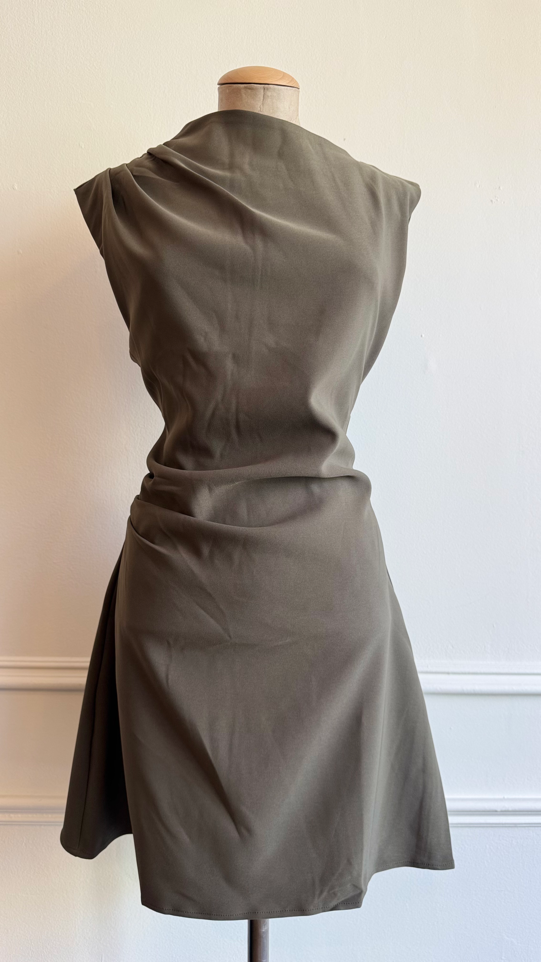 Draped Olive Short Dress