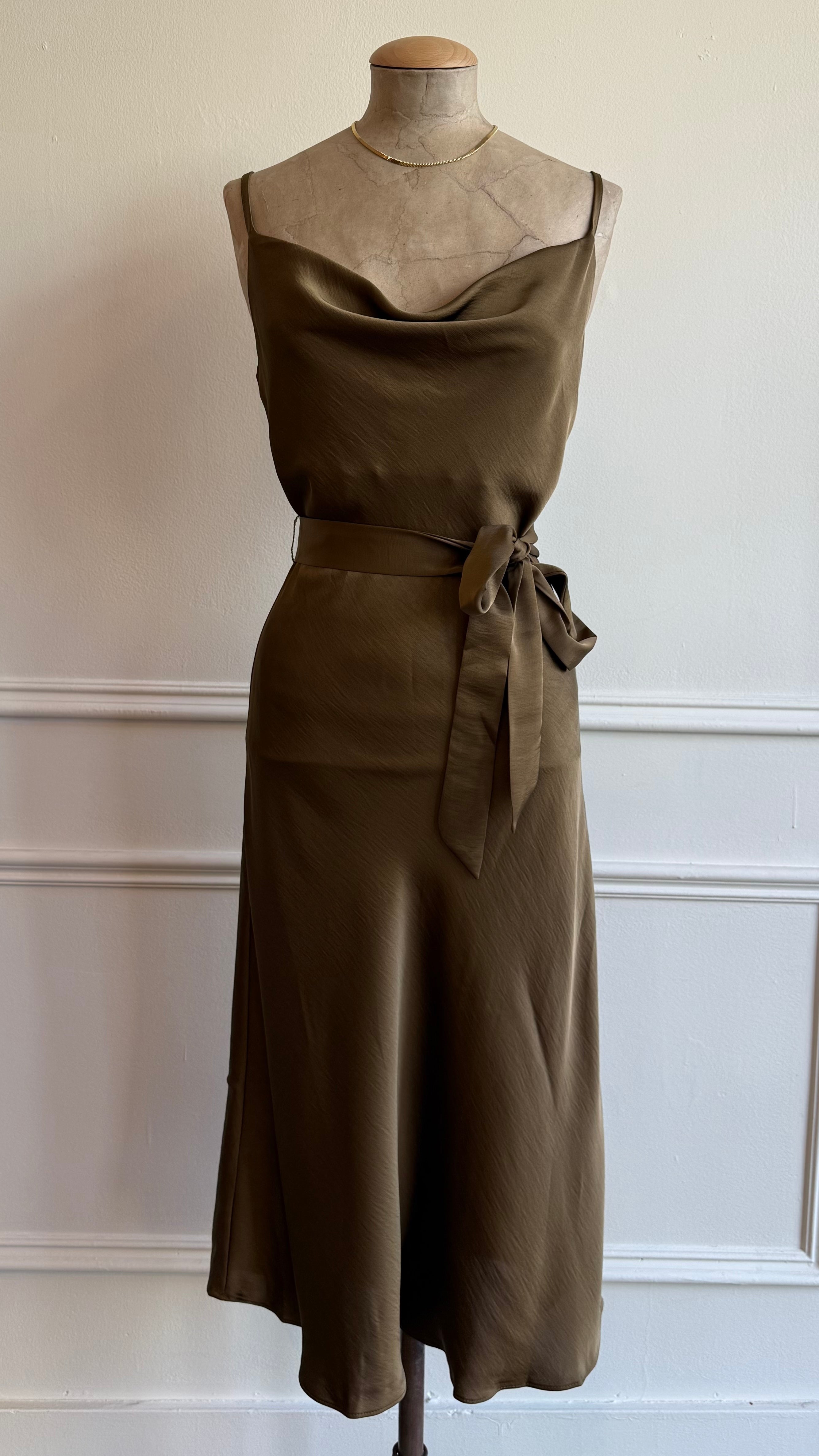 Cow Neck Satin Midi Dress