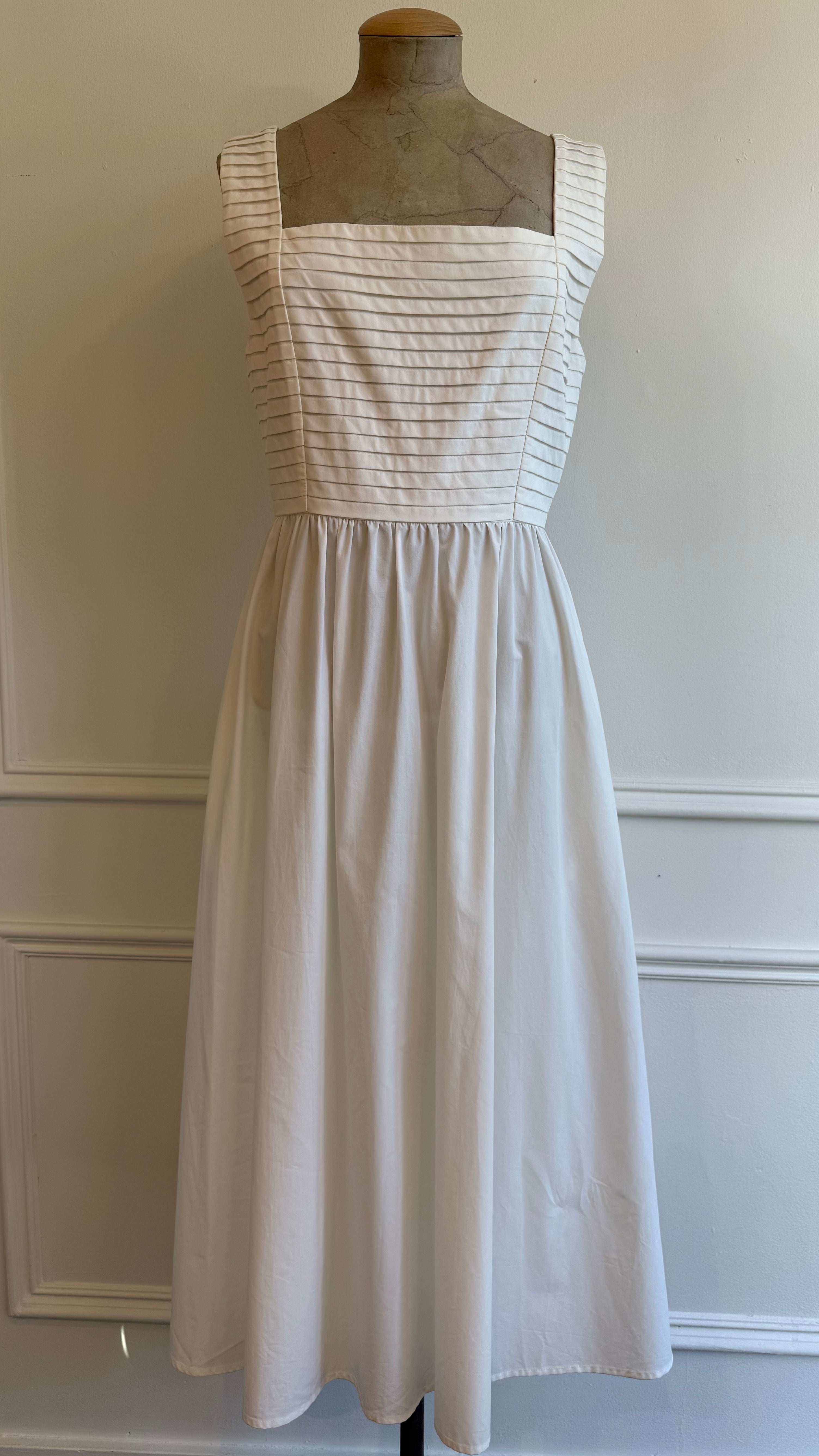 Ivory Textured Bodice Midi Dress