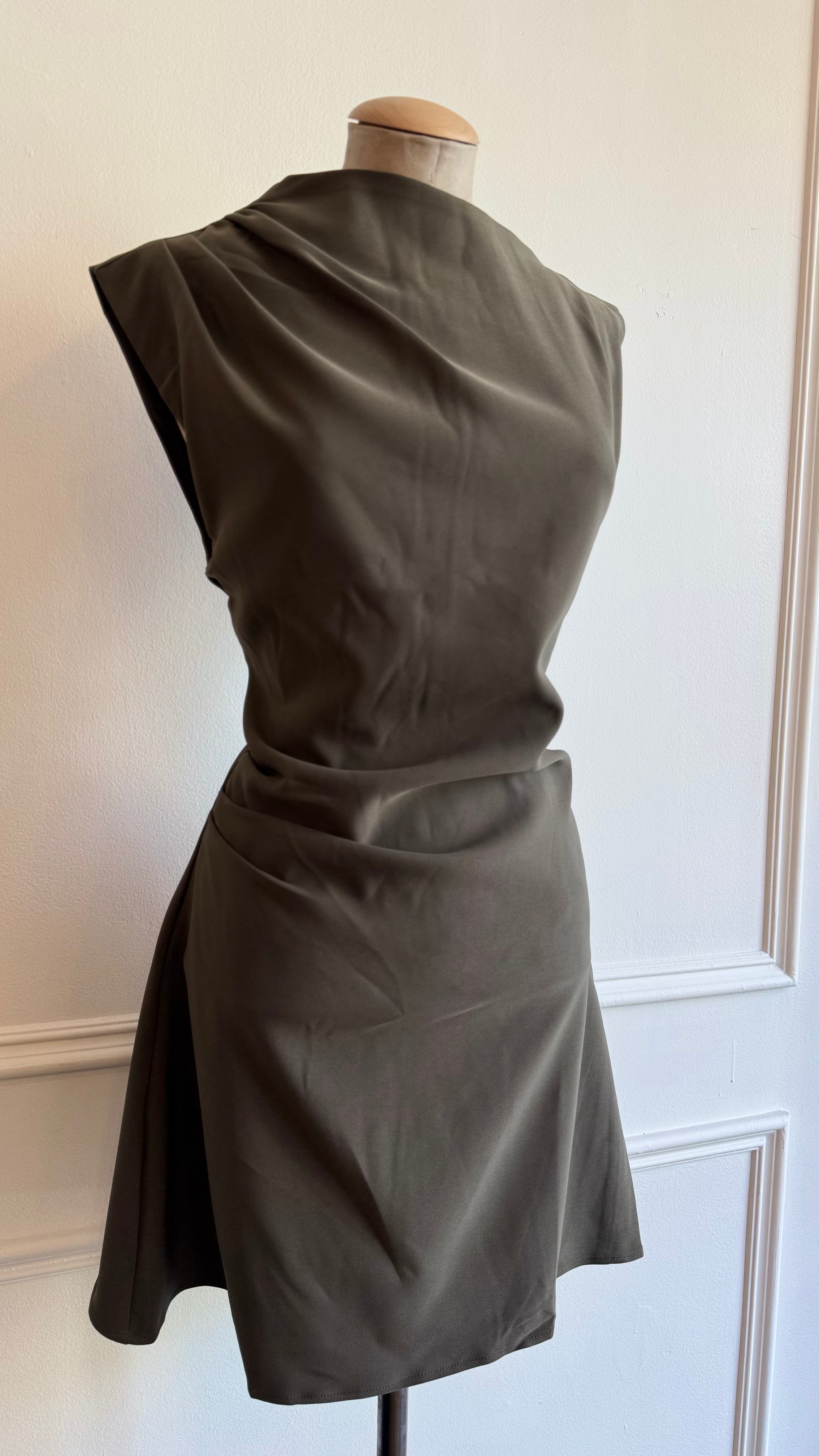 Draped Olive Short Dress