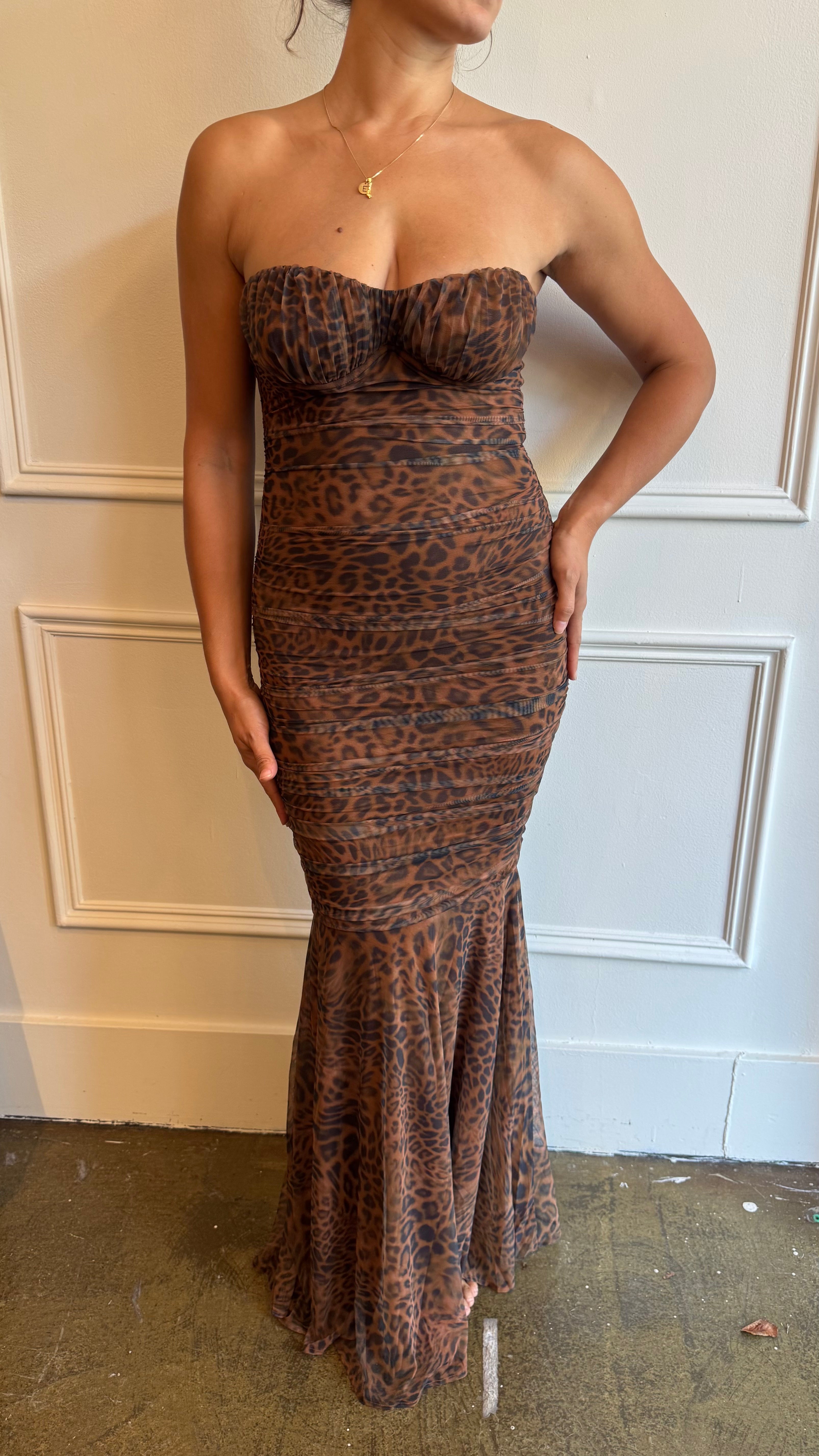 Strapless Leopard Maxi Dress
