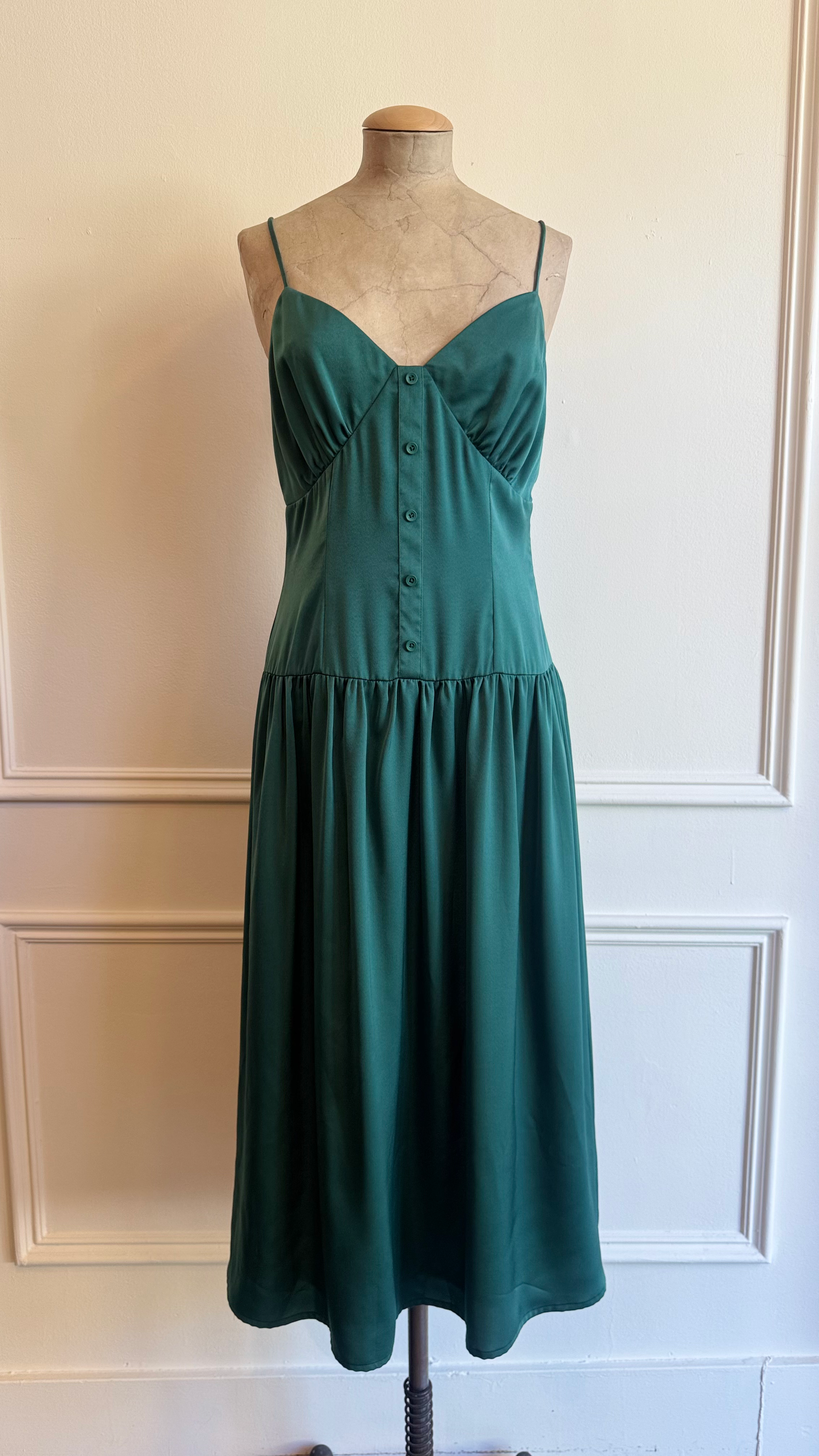 Drop Waist Deep Green Midi Dress
