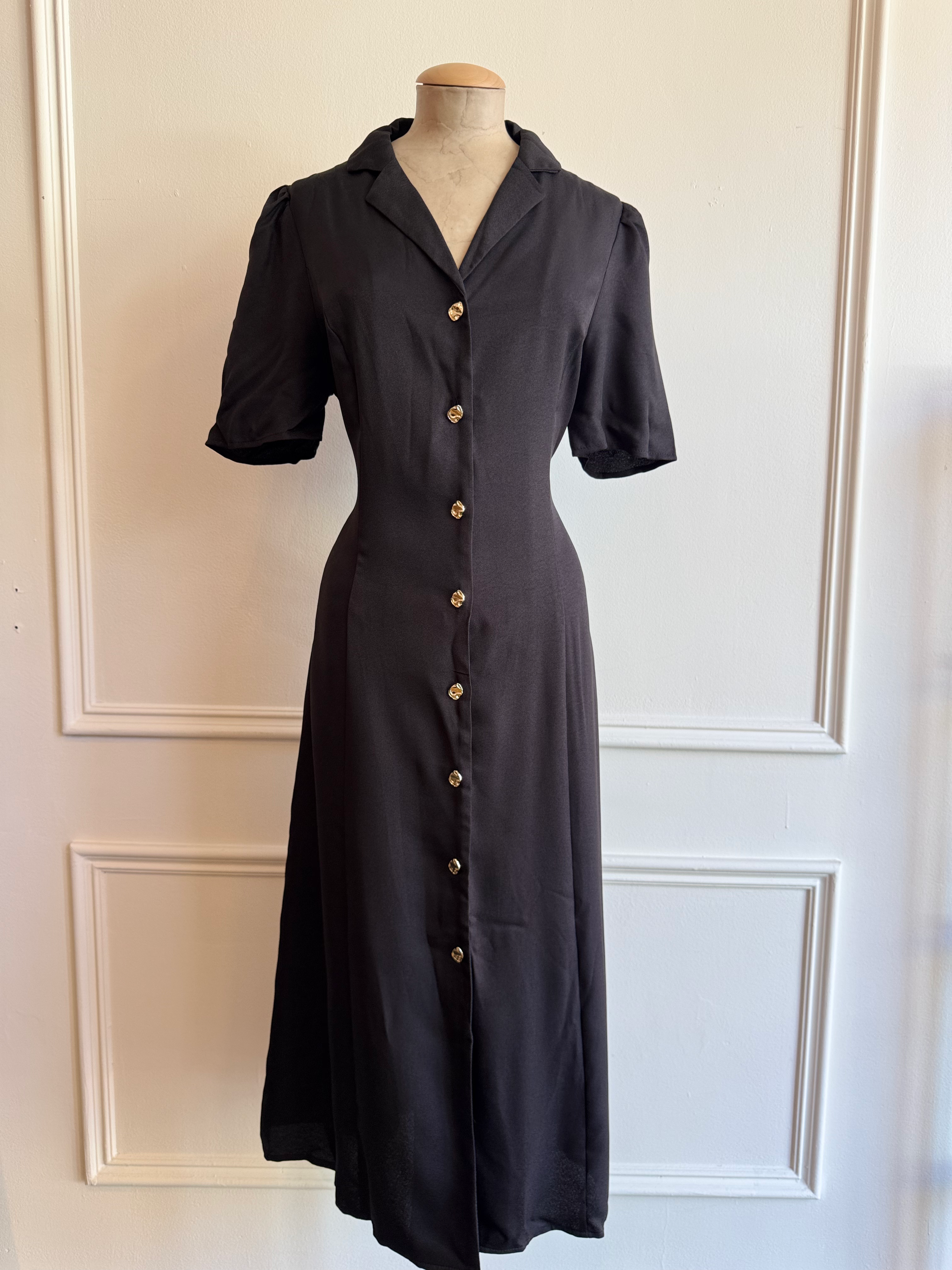 Black Button Front Midi Dress