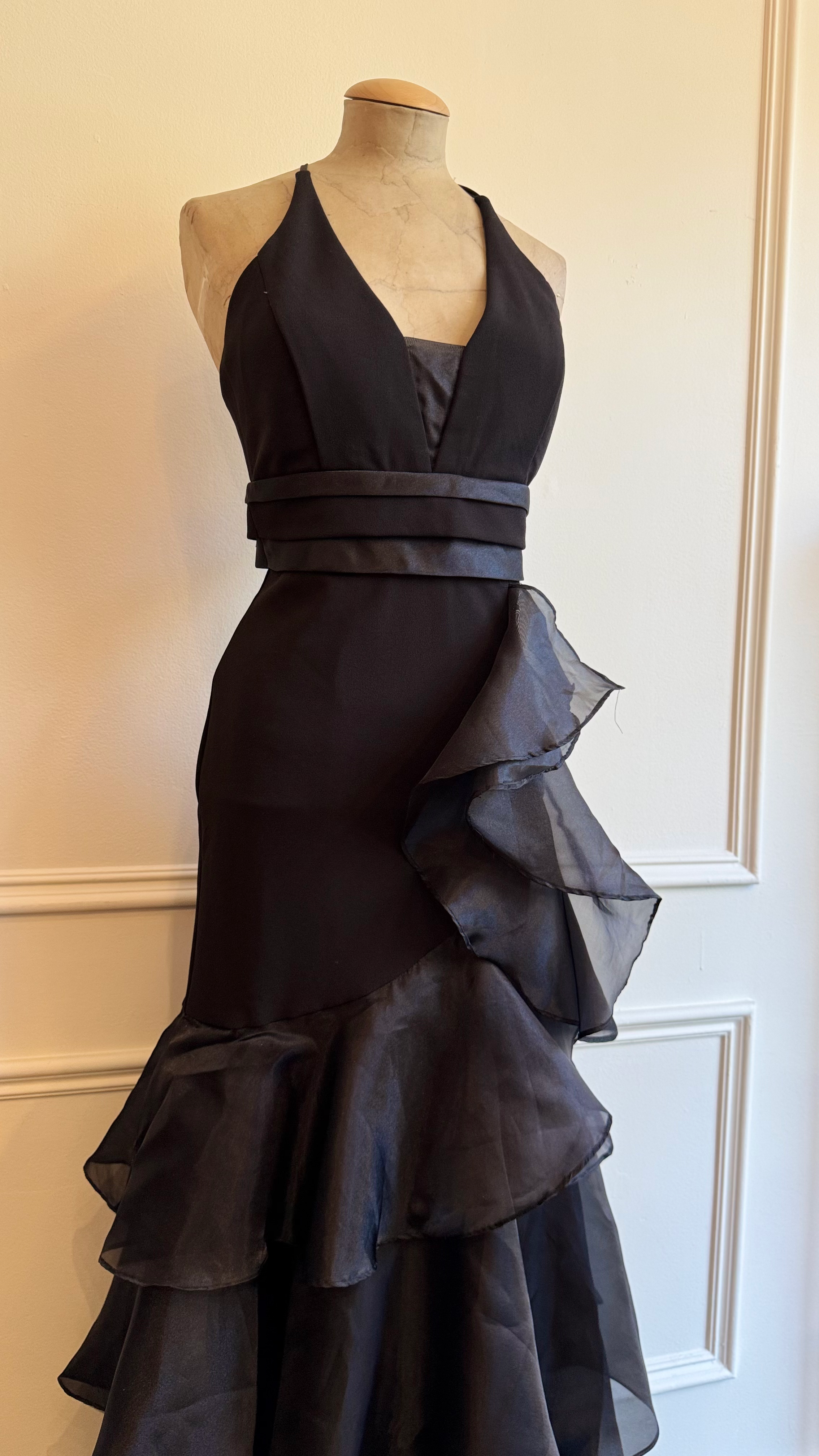 Layered Ruflfe Halter Maxi