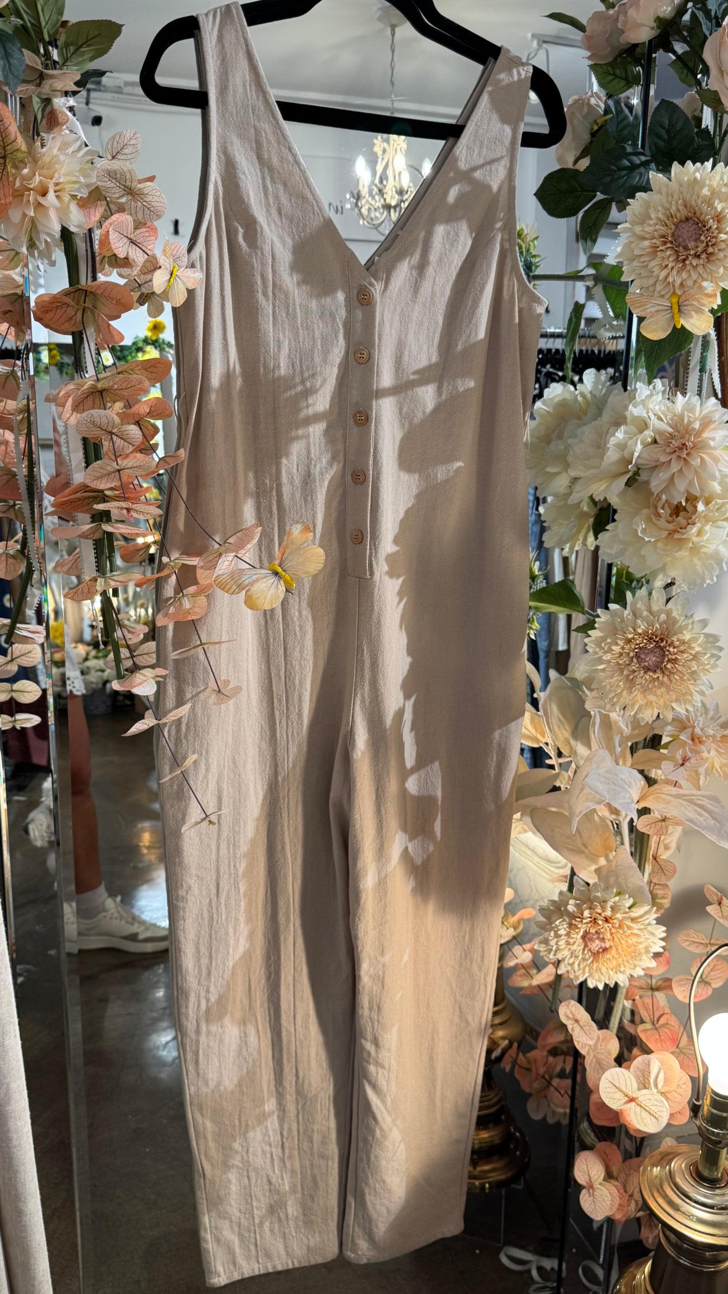 Neutral Button Front Jumpsuit