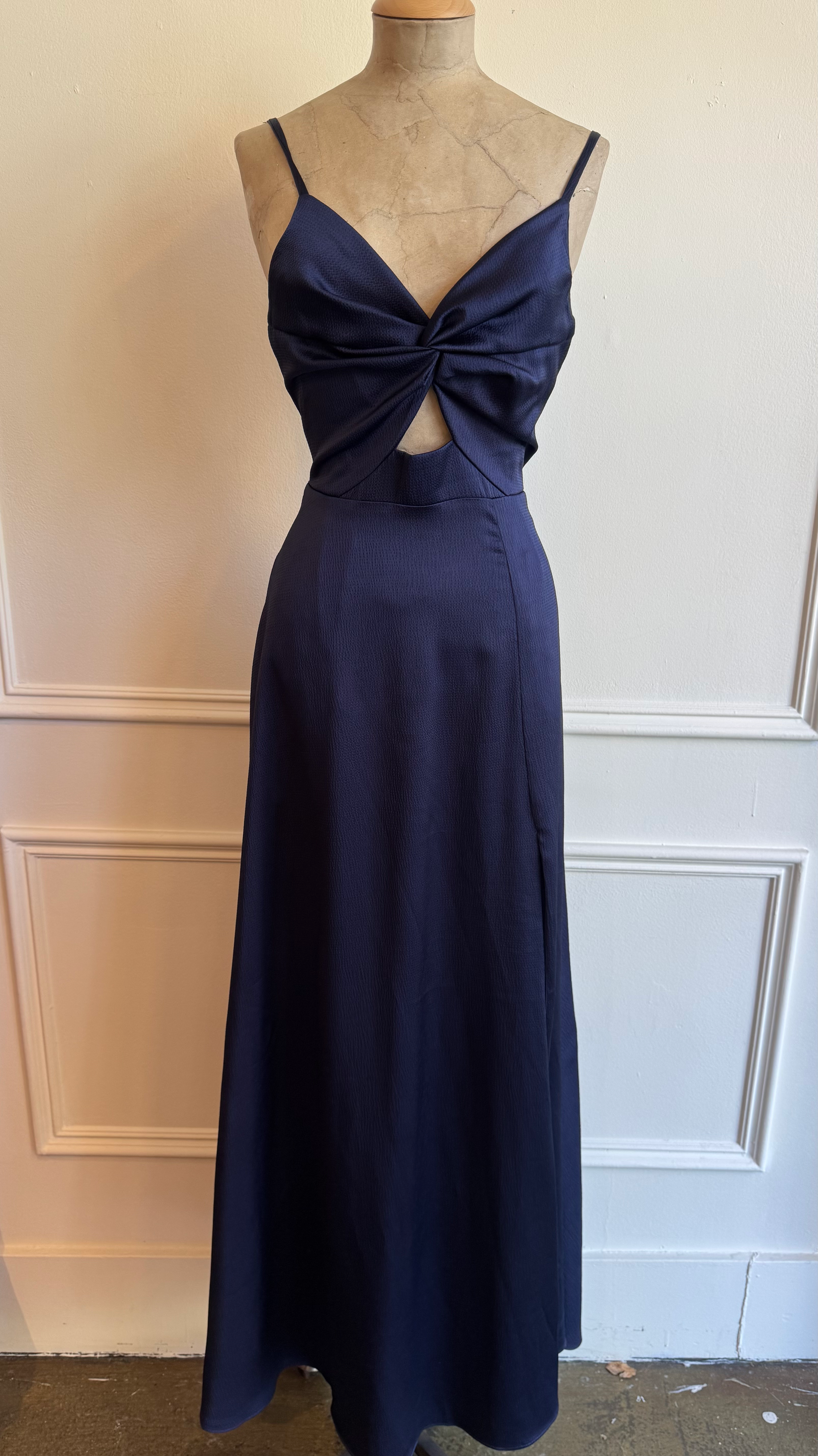 Satin Twist Front Navy Dress