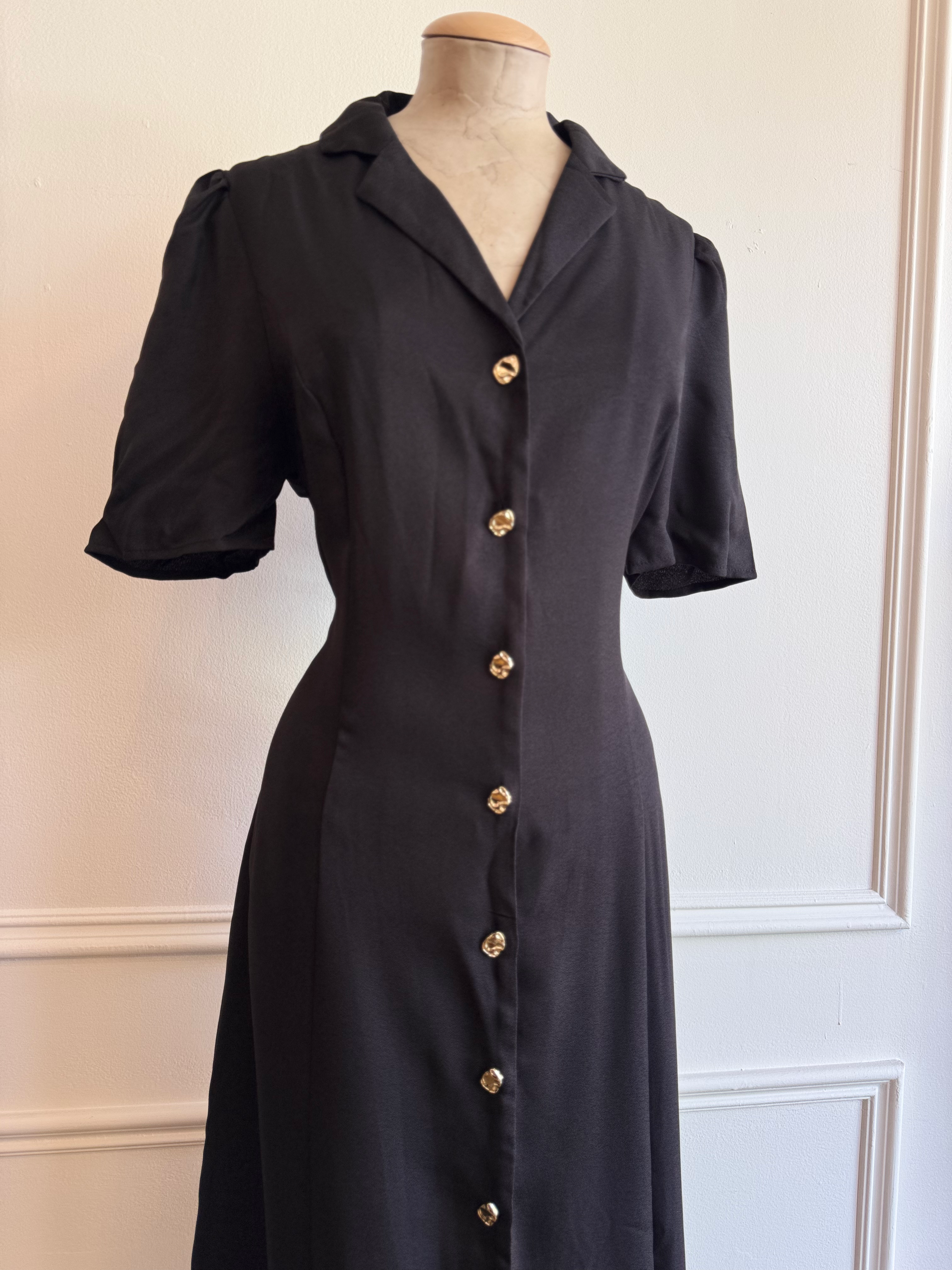 Black Button Front Midi Dress
