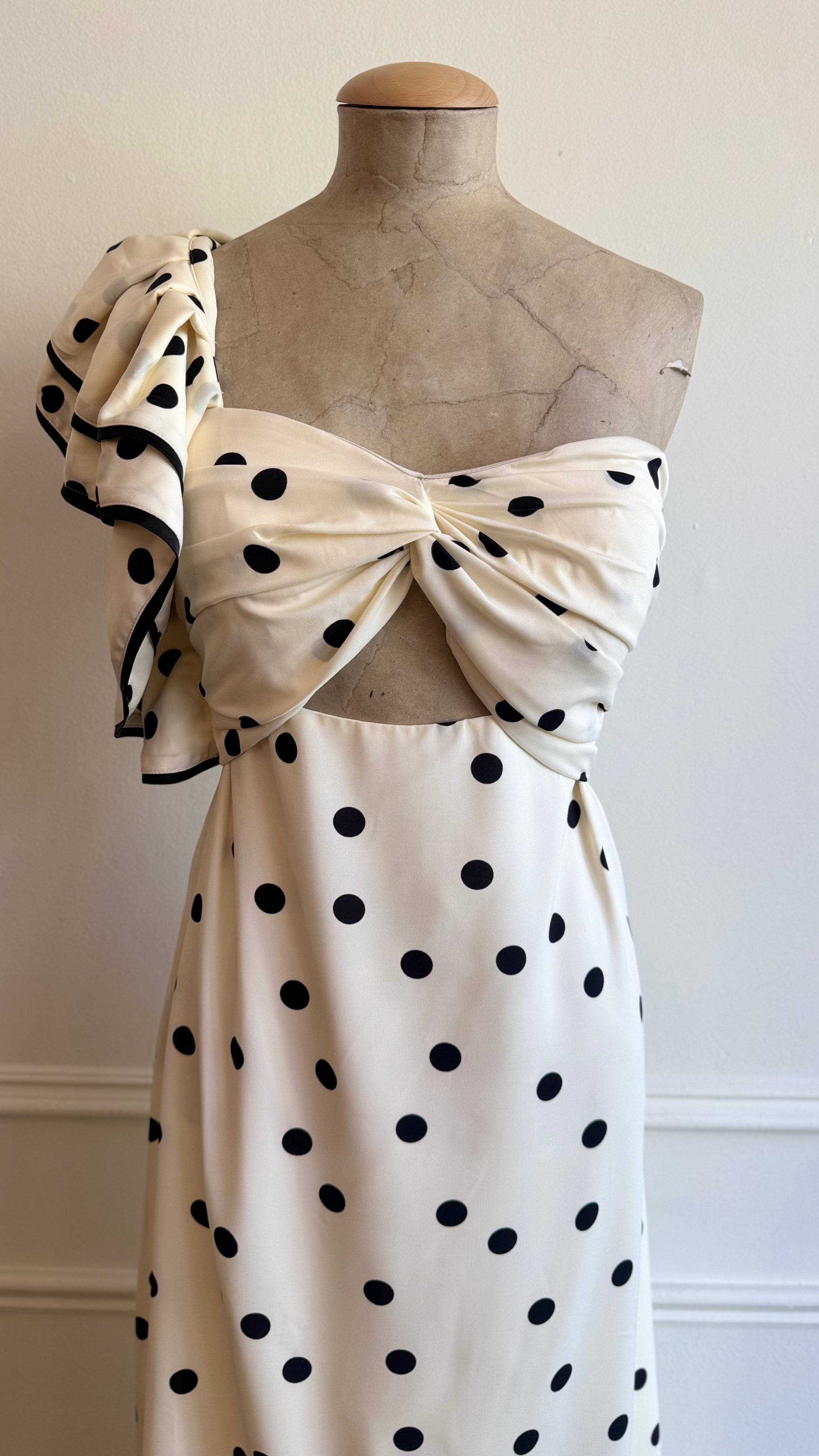 Ivory Polka Dot One-Shoulder Midi Dress