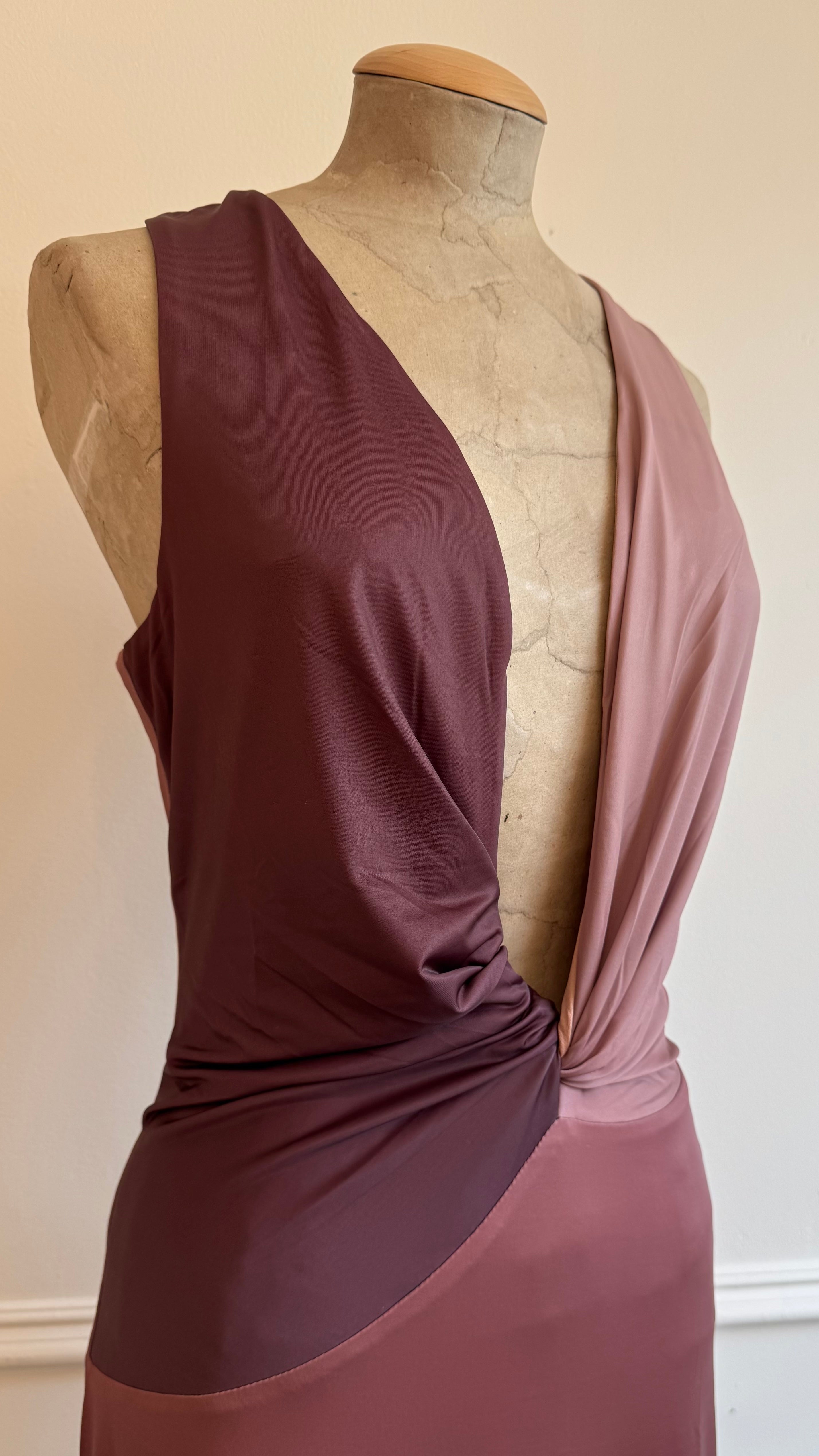 Two Tone Draped Maxi Dress