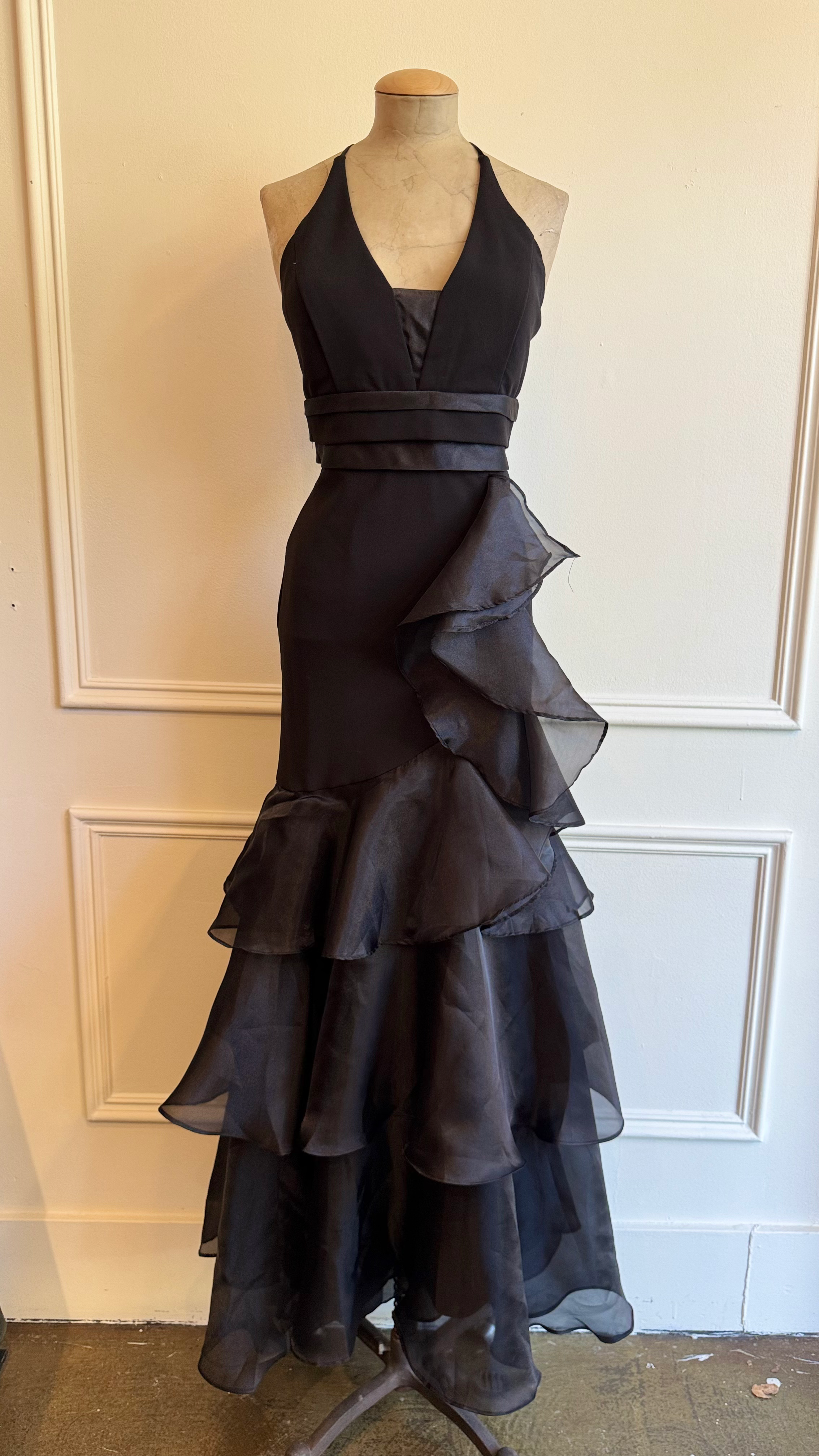 Layered Ruflfe Halter Maxi