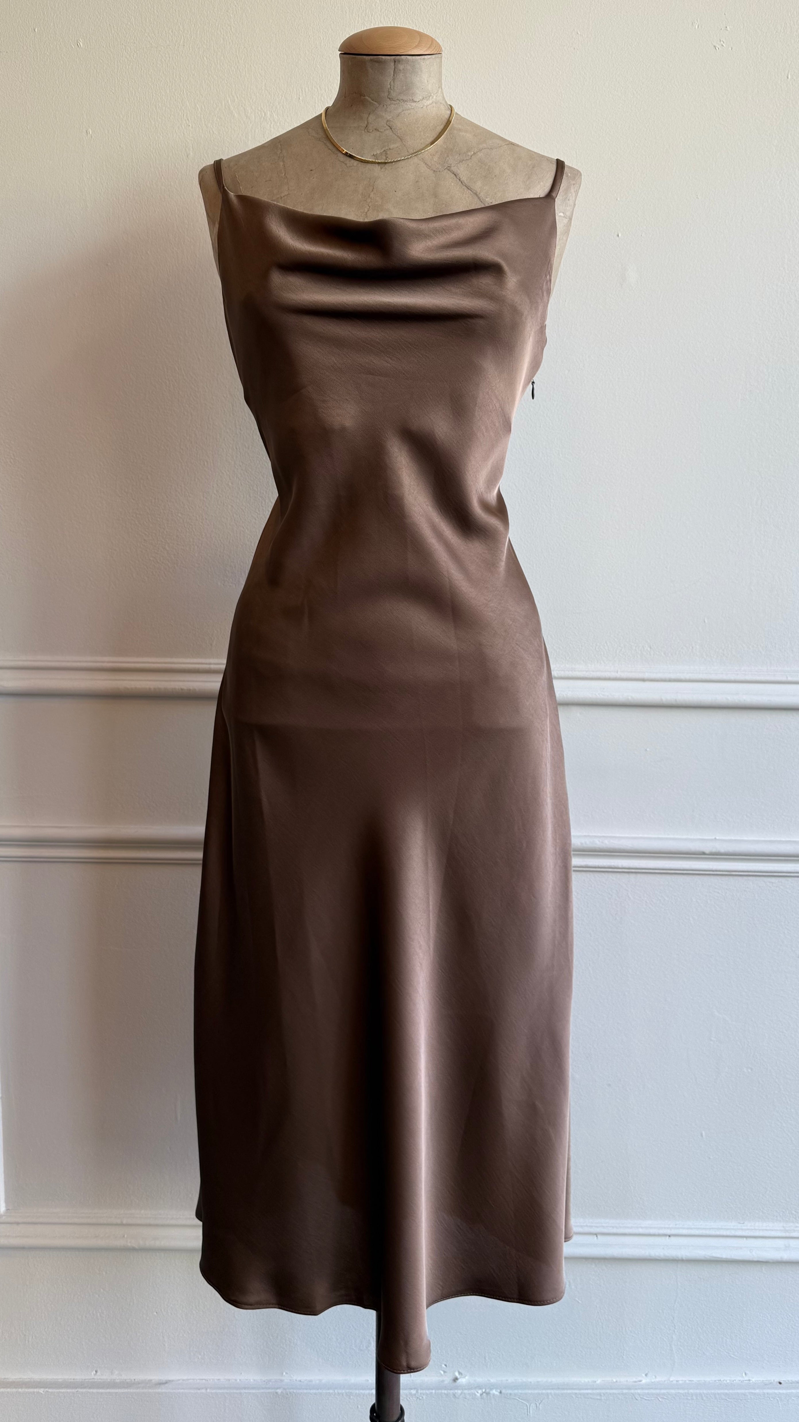 Cow Neck Satin Midi Dress
