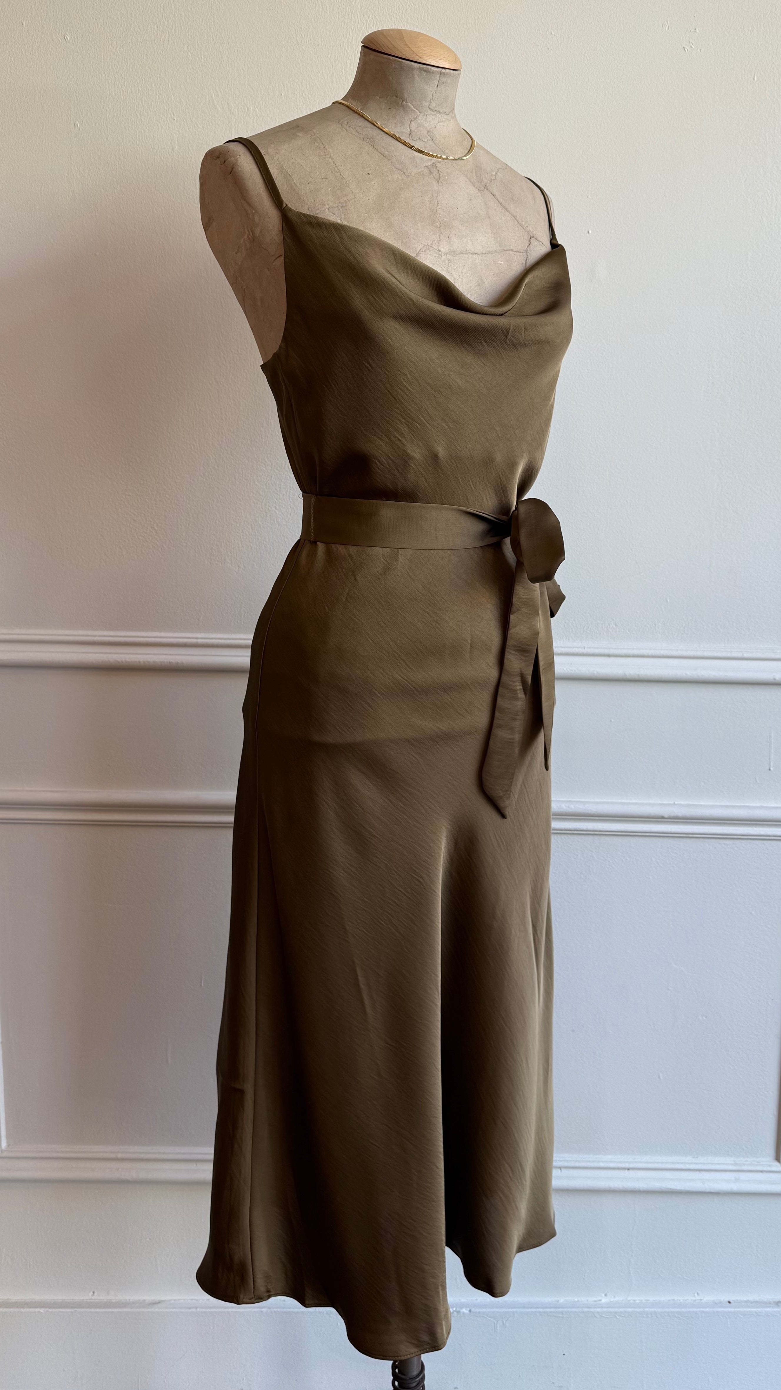 Cow Neck Satin Midi Dress