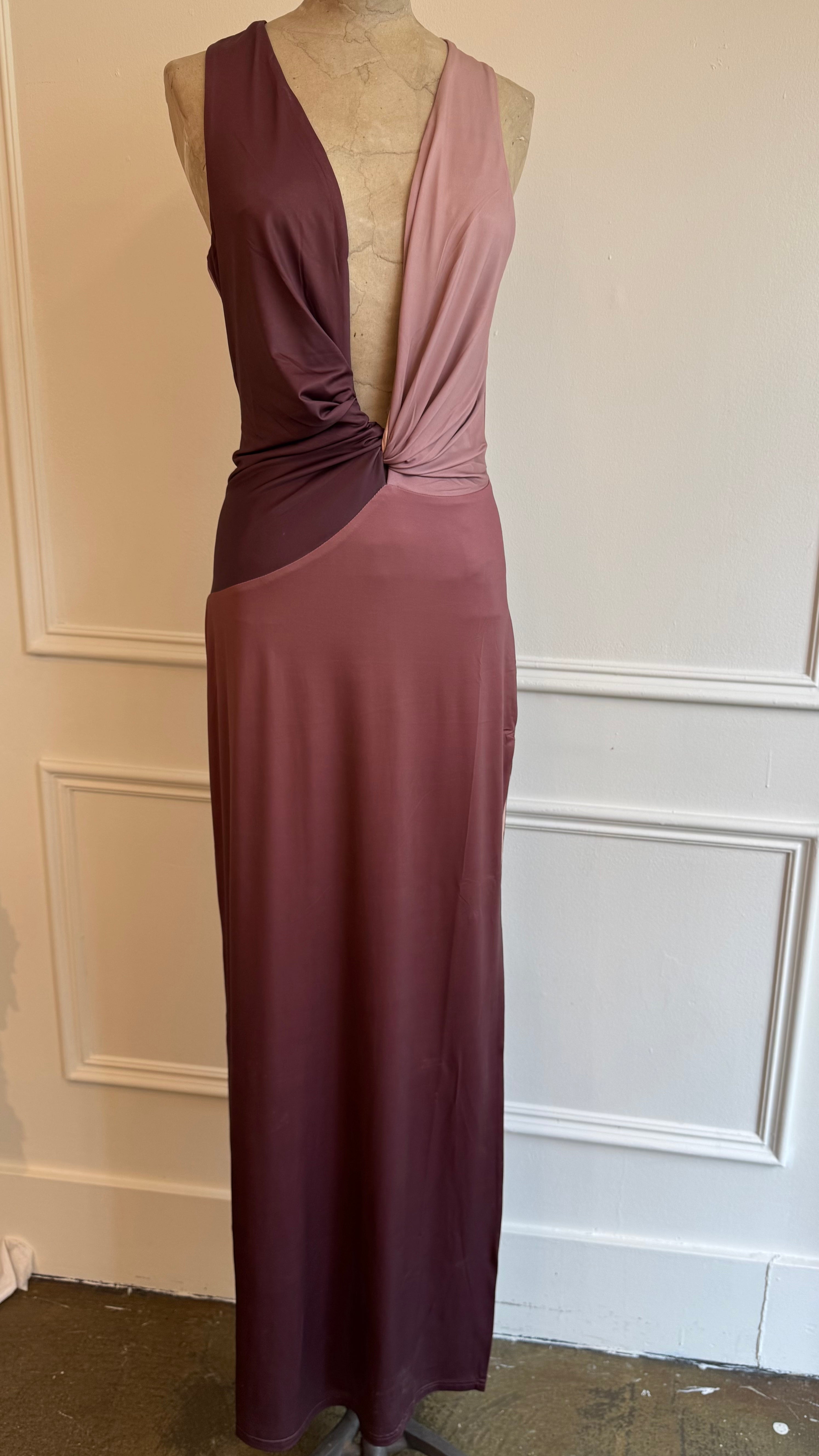 Two Tone Draped Maxi Dress