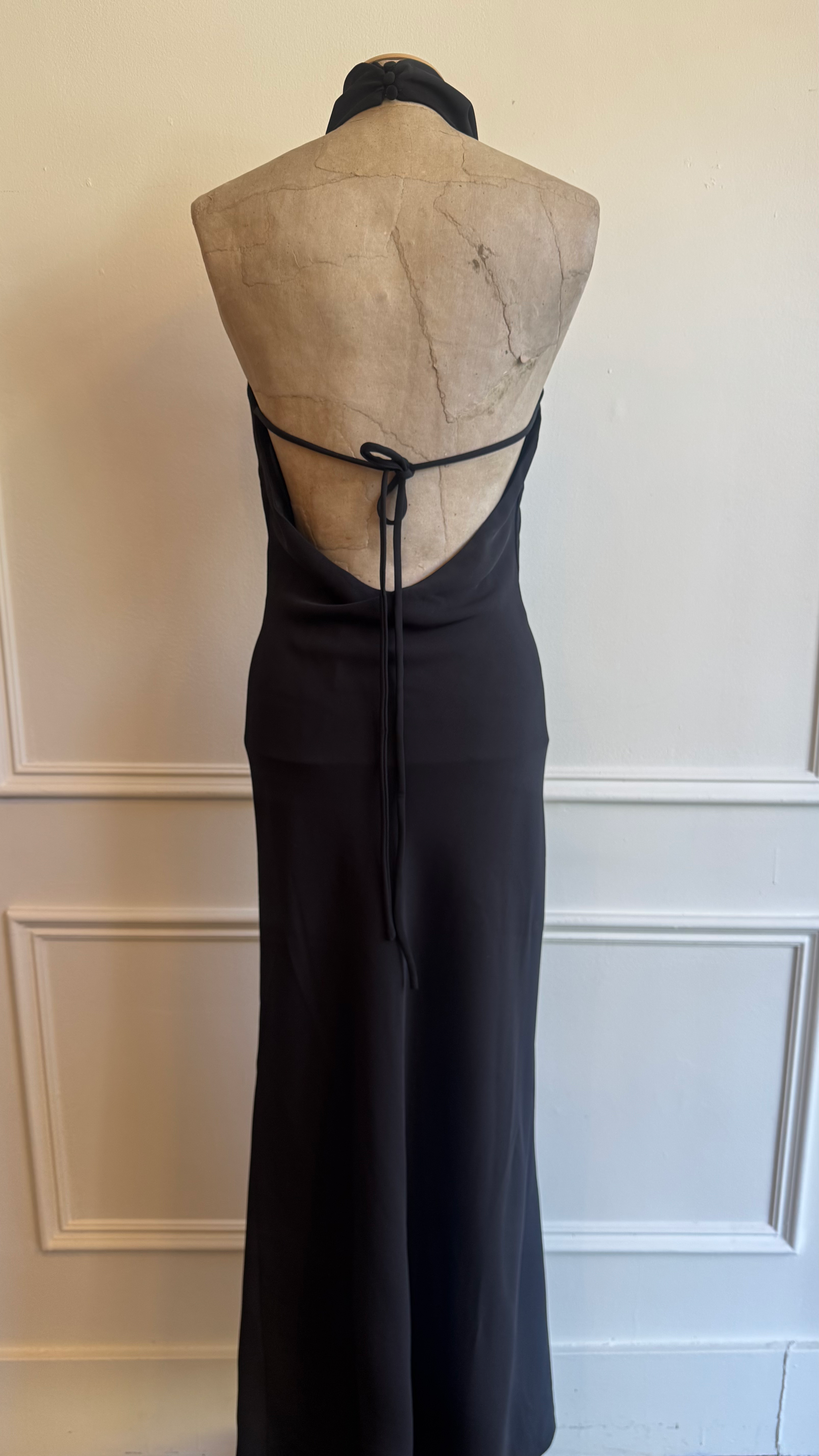 Open Back Draped Cowl Neck Maxi Dress