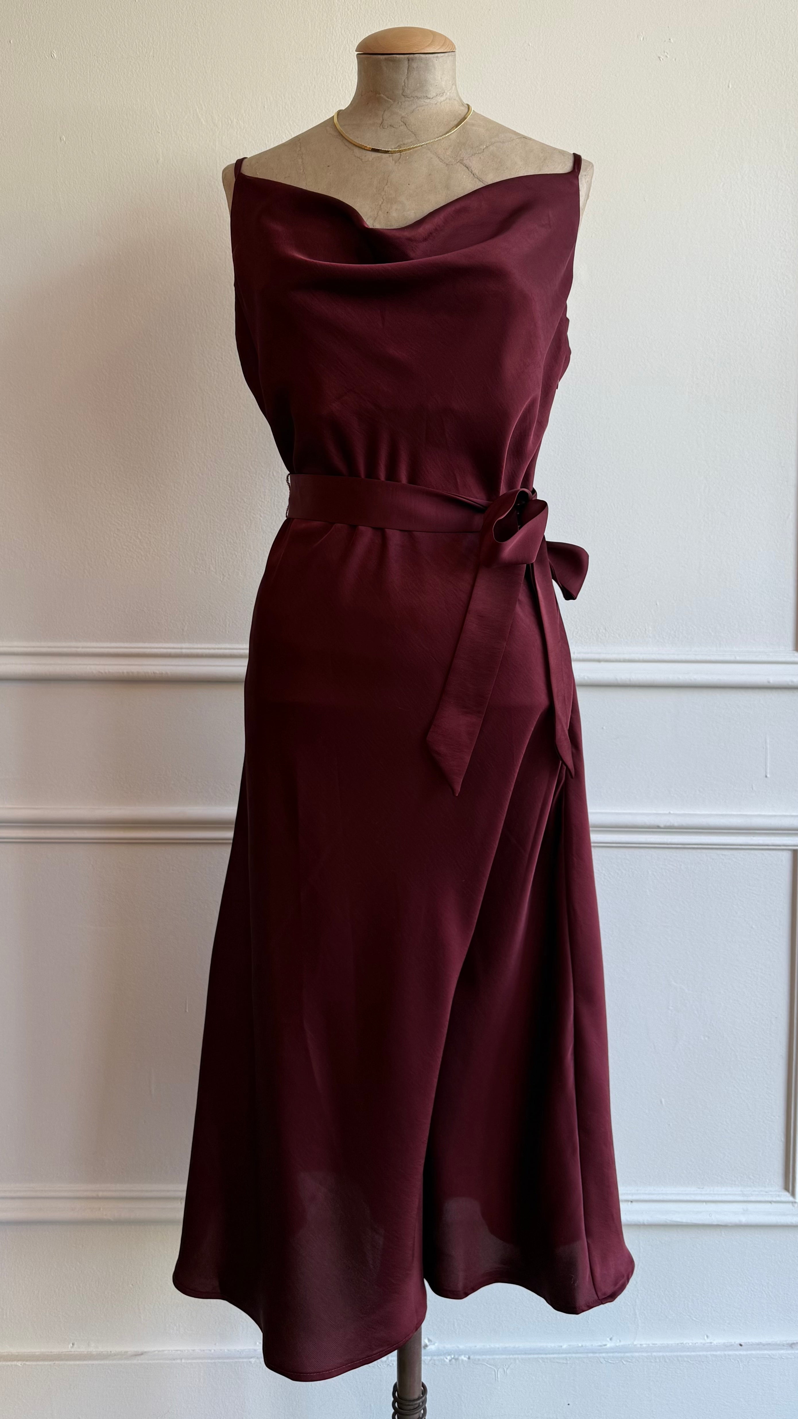 Cow Neck Satin Midi Dress