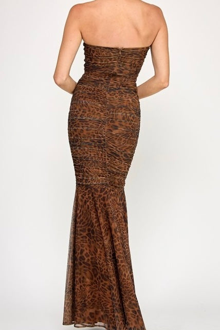 Strapless Leopard Maxi Dress
