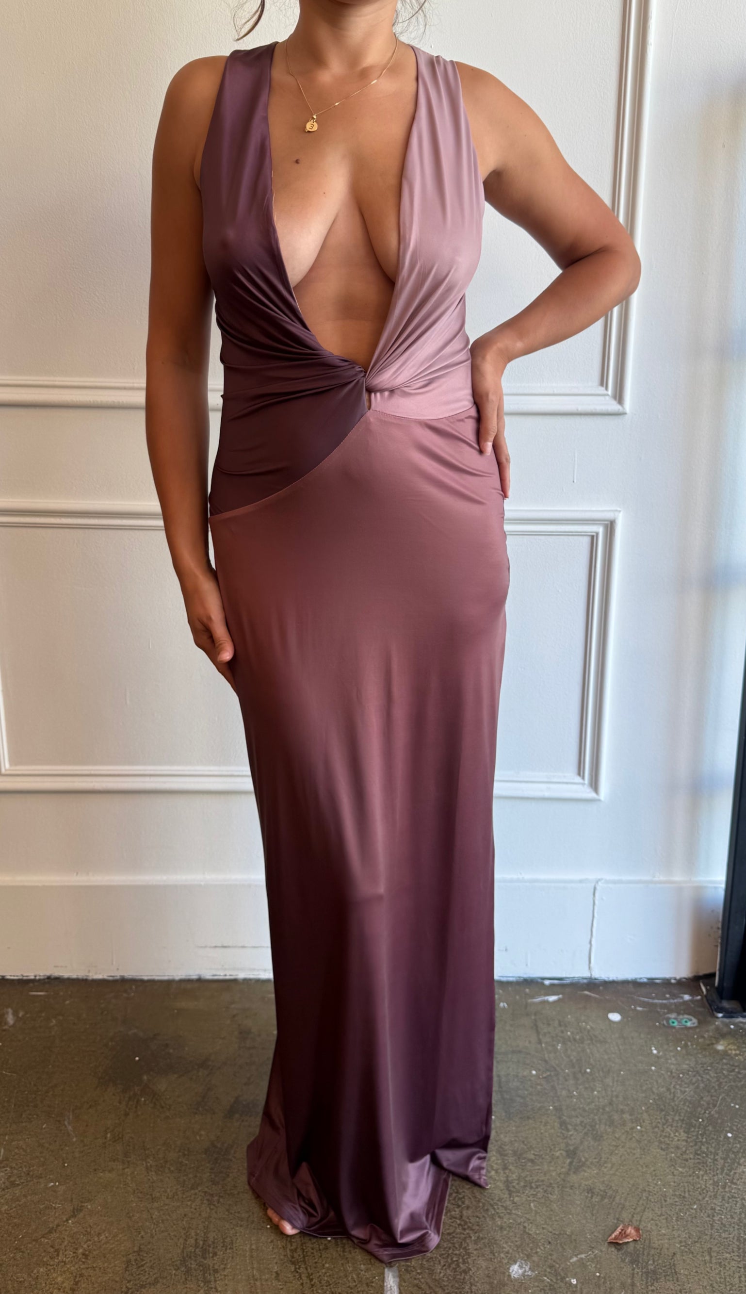 Two Tone Draped Maxi Dress
