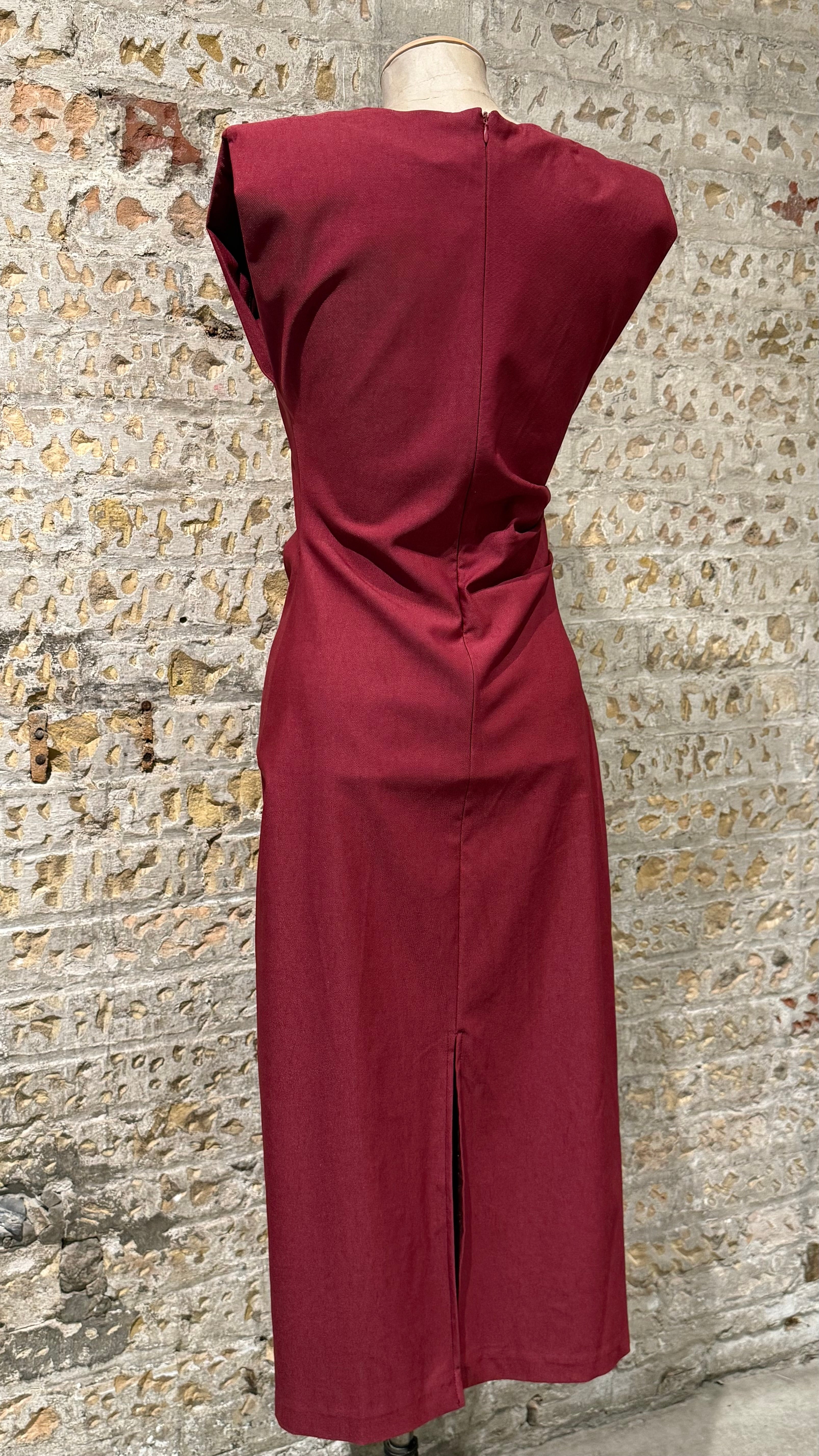 Red dress with shoulder pads