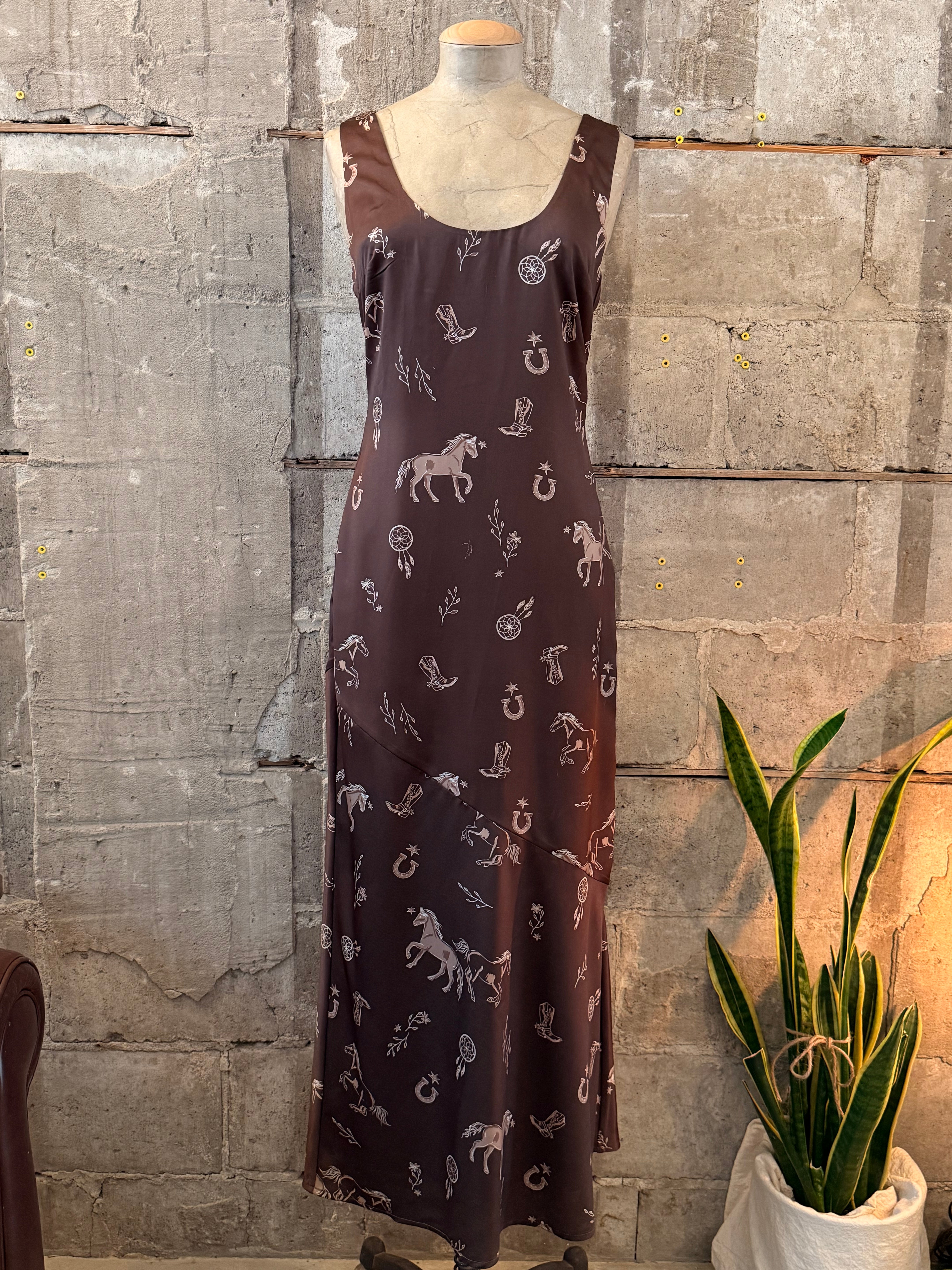 Brown slip western print dress