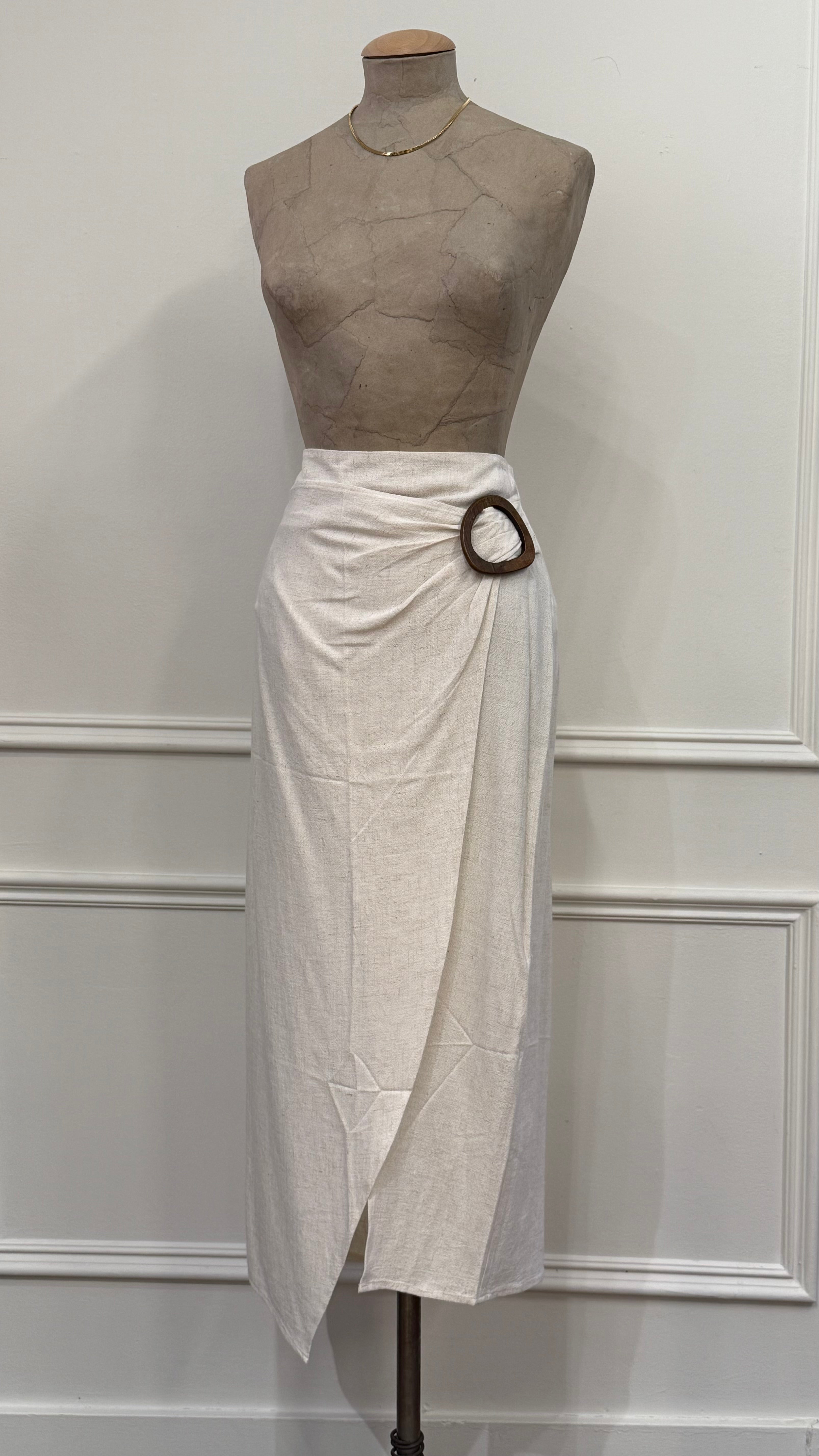 Beige Skirt with Wooden Side Detail