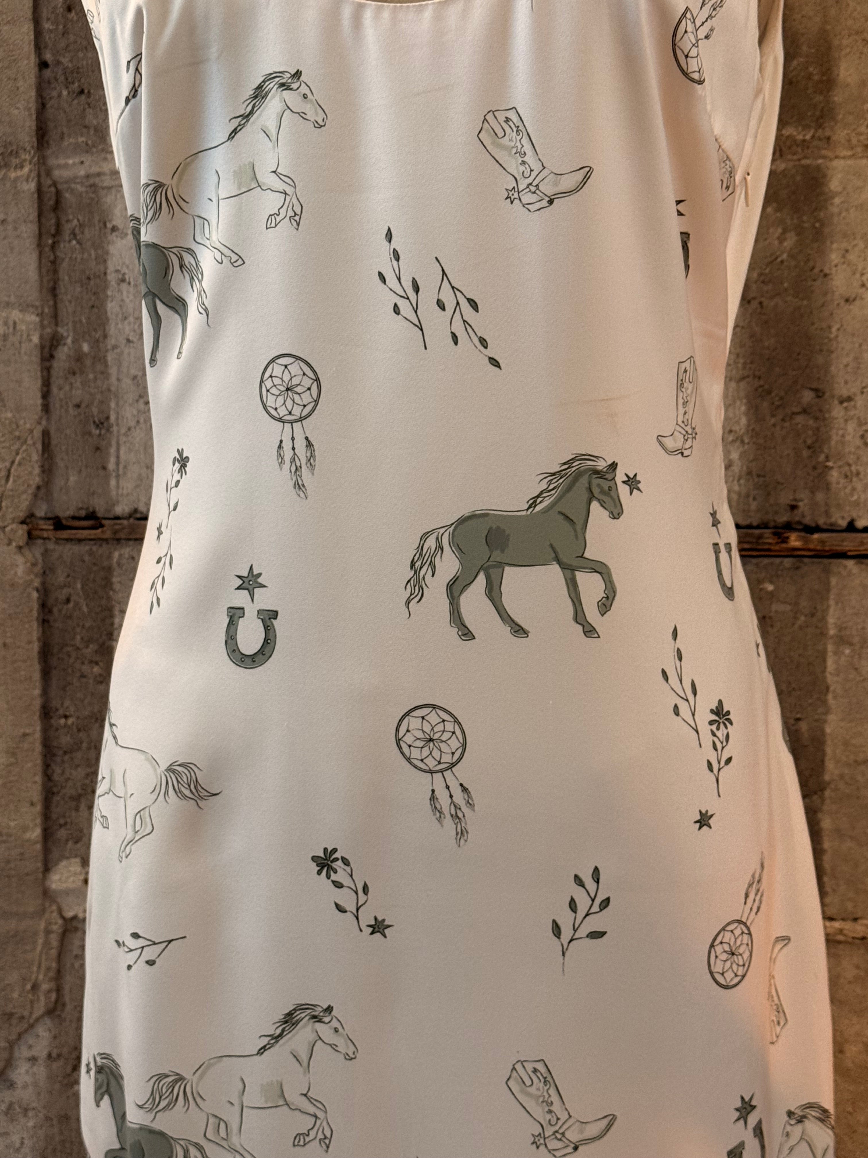 Cream slip western print dress