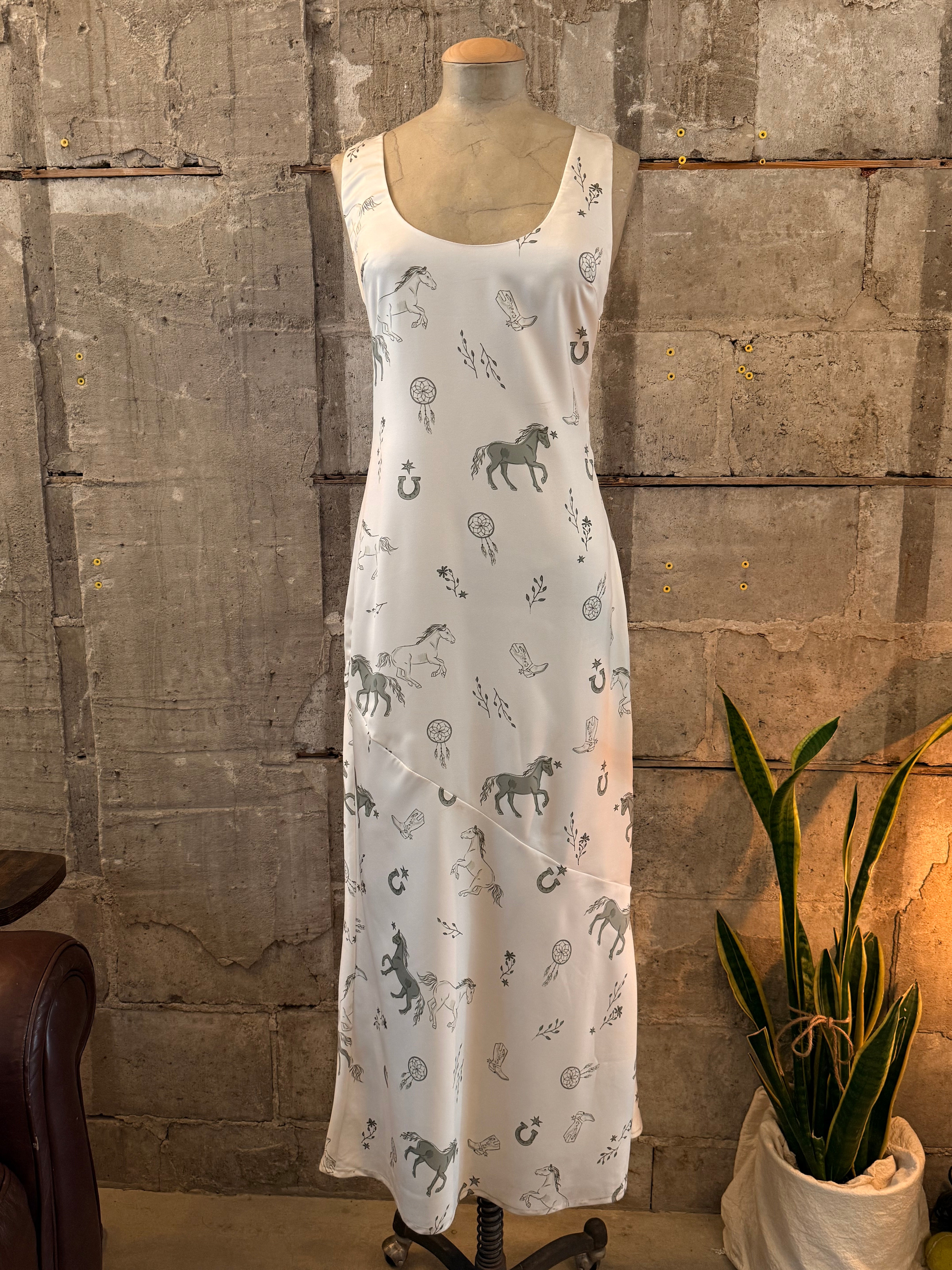 Cream slip western print dress