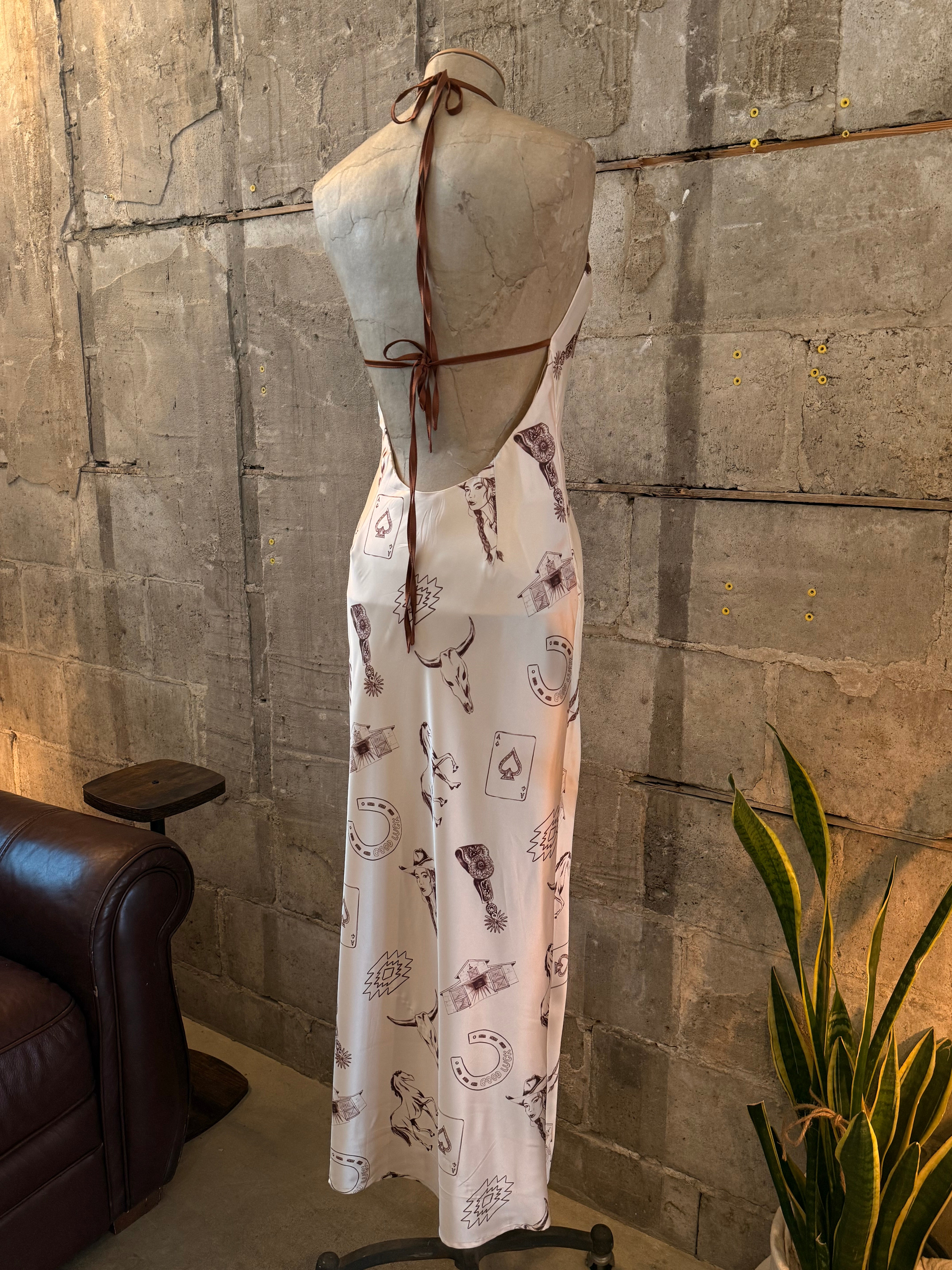 Cream maxi western horseshoe print dress