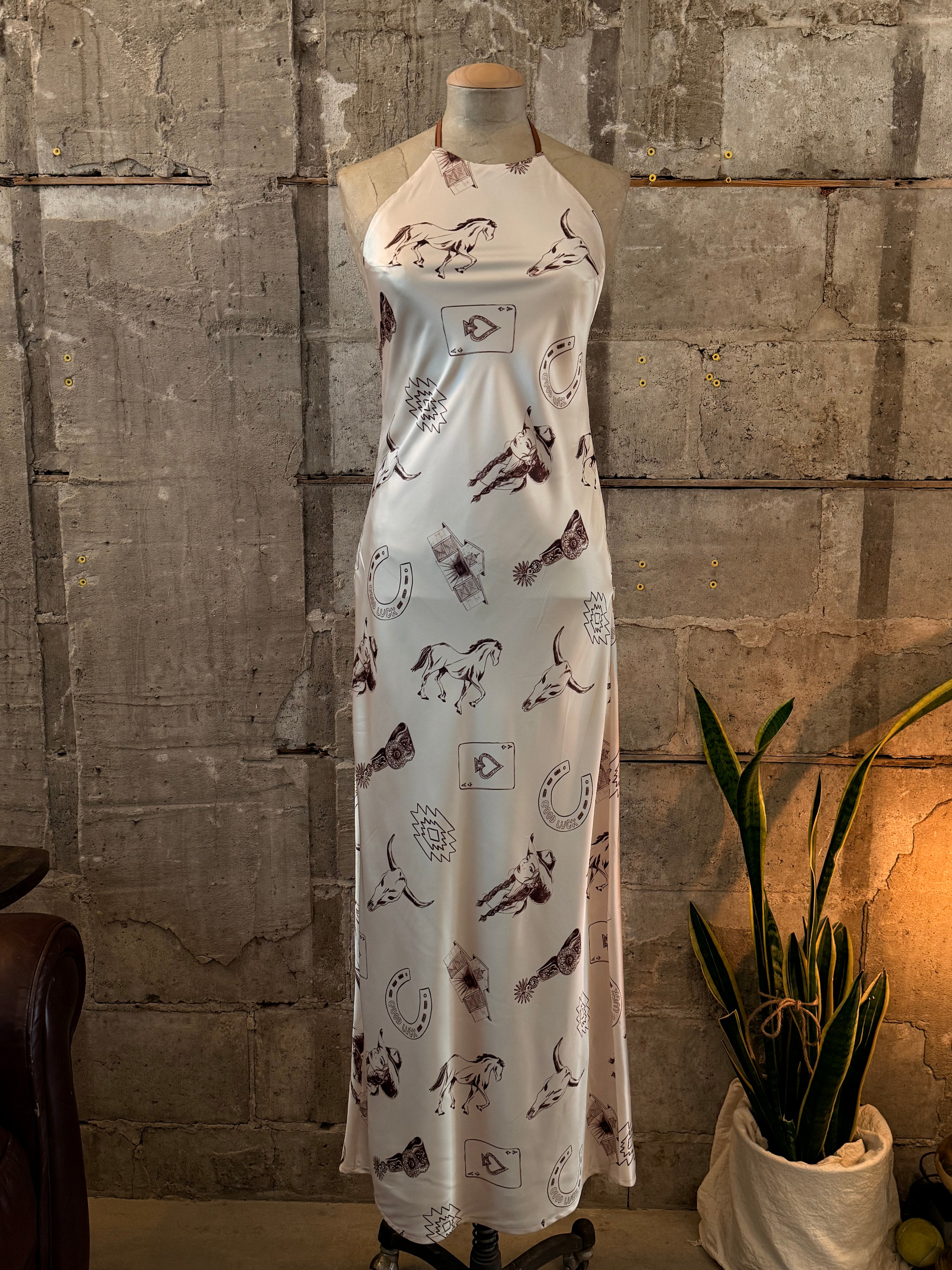 Cream maxi western horseshoe print dress