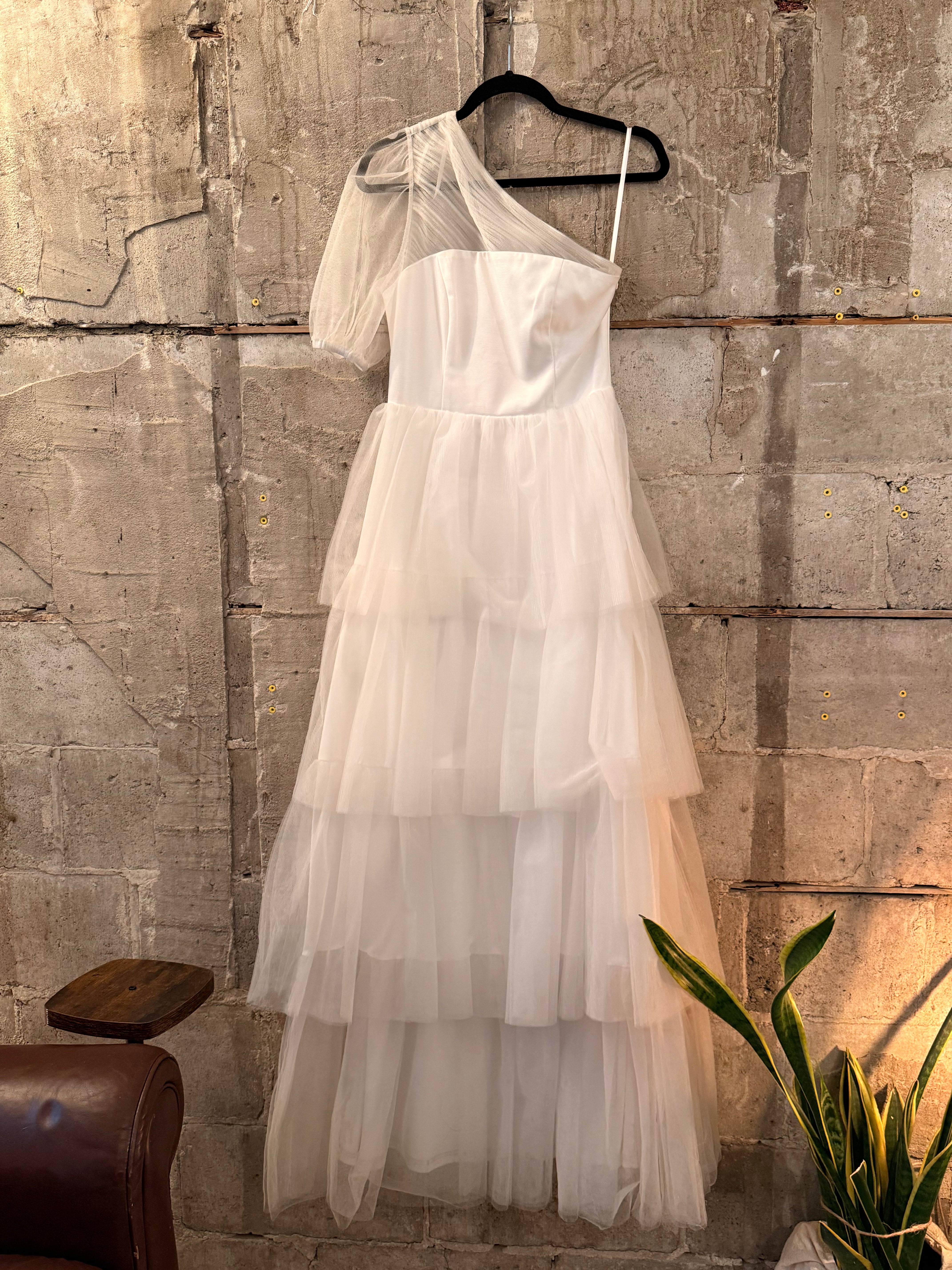 Maxi white one Sleeve white dress