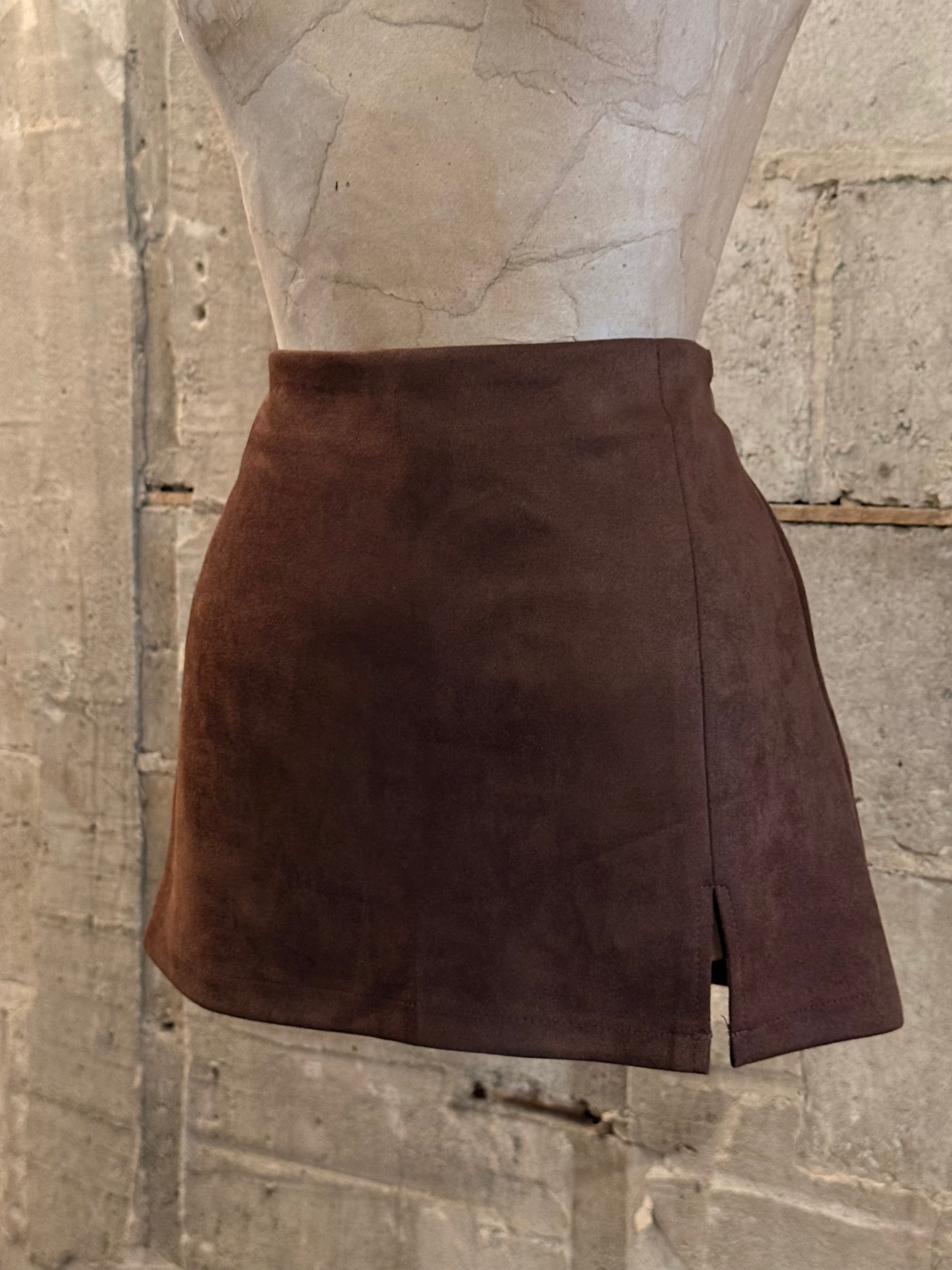 Brown suede mini skirt
