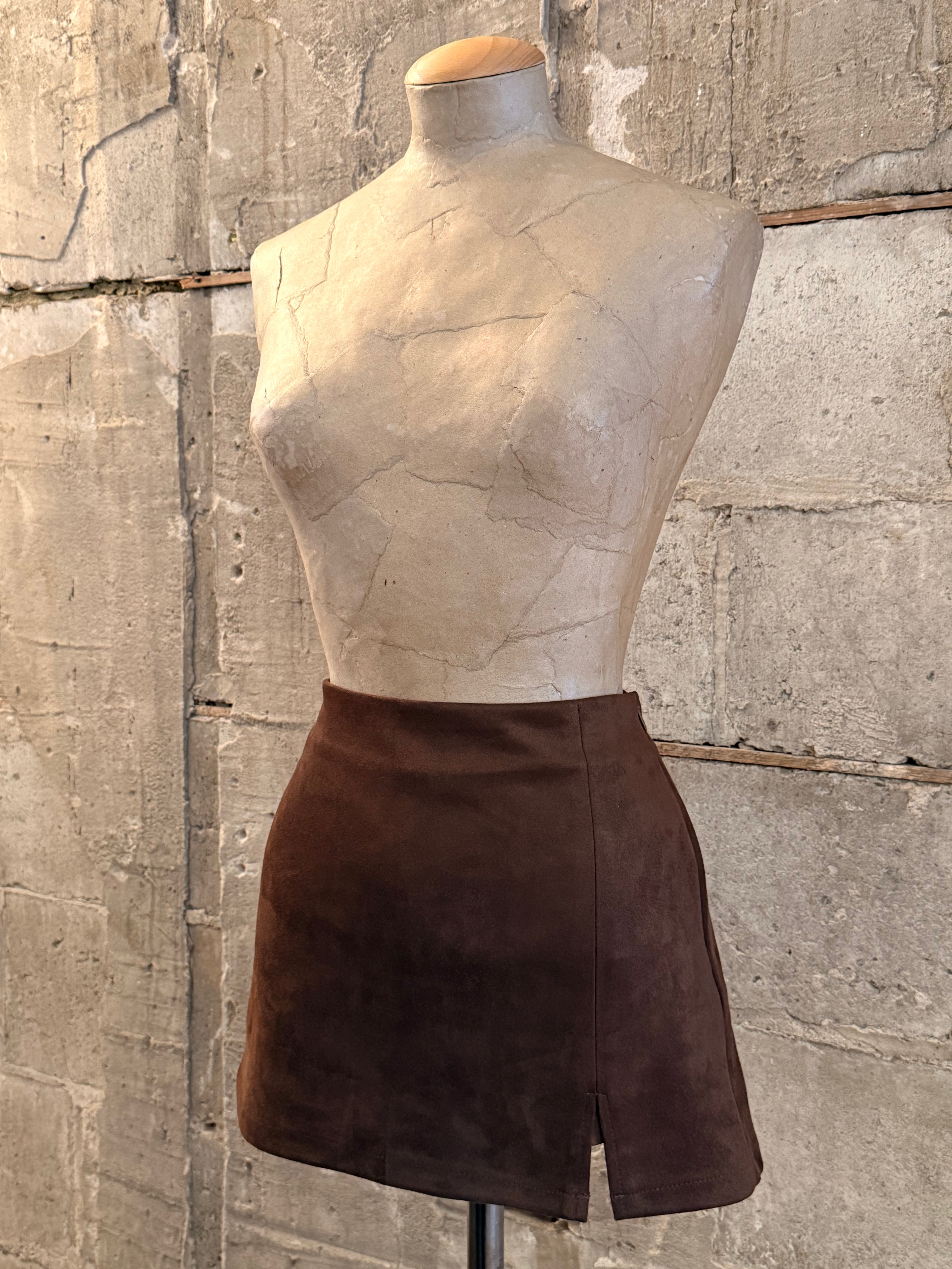 Brown suede mini skirt