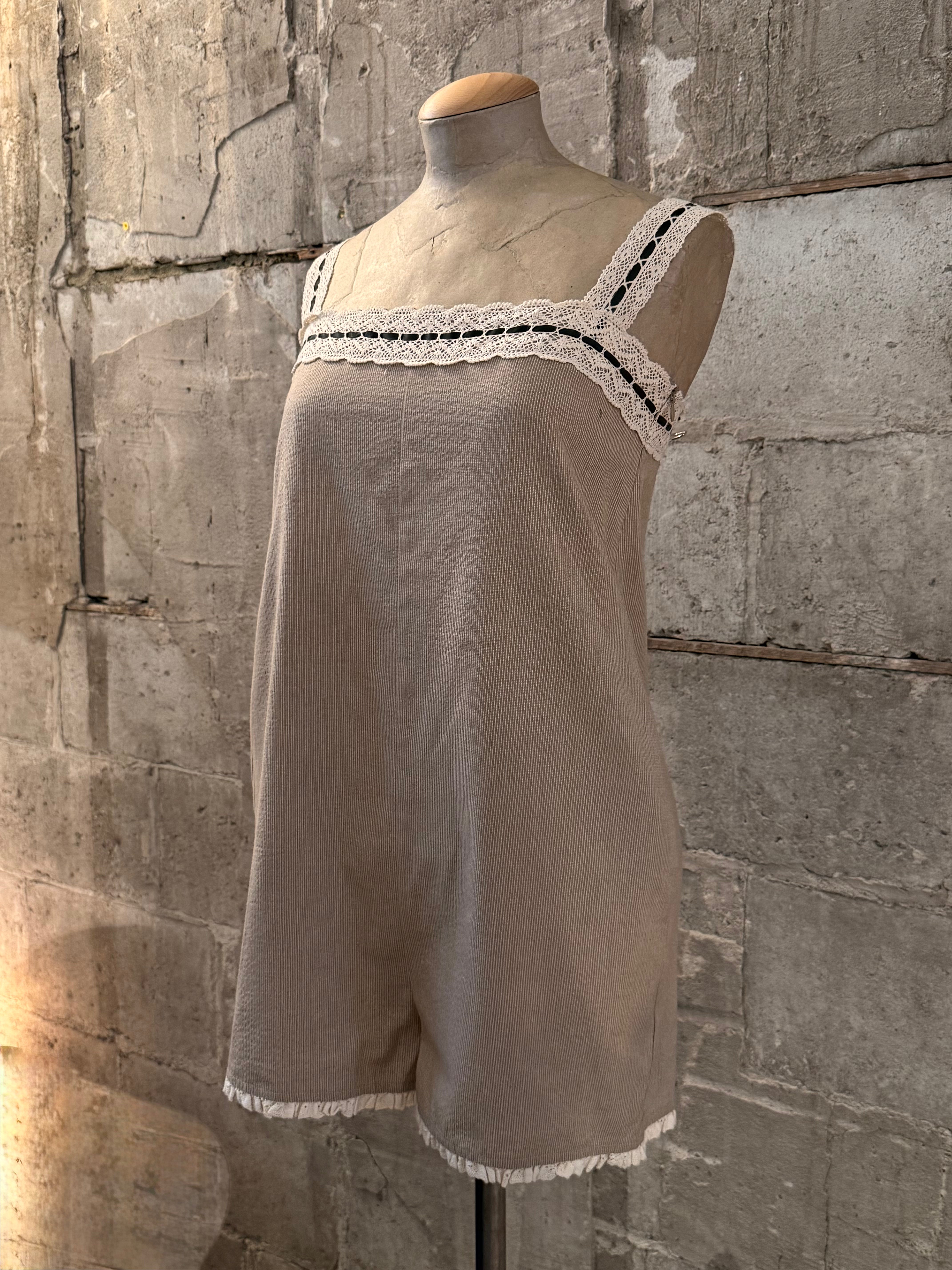 Beige textured short romper