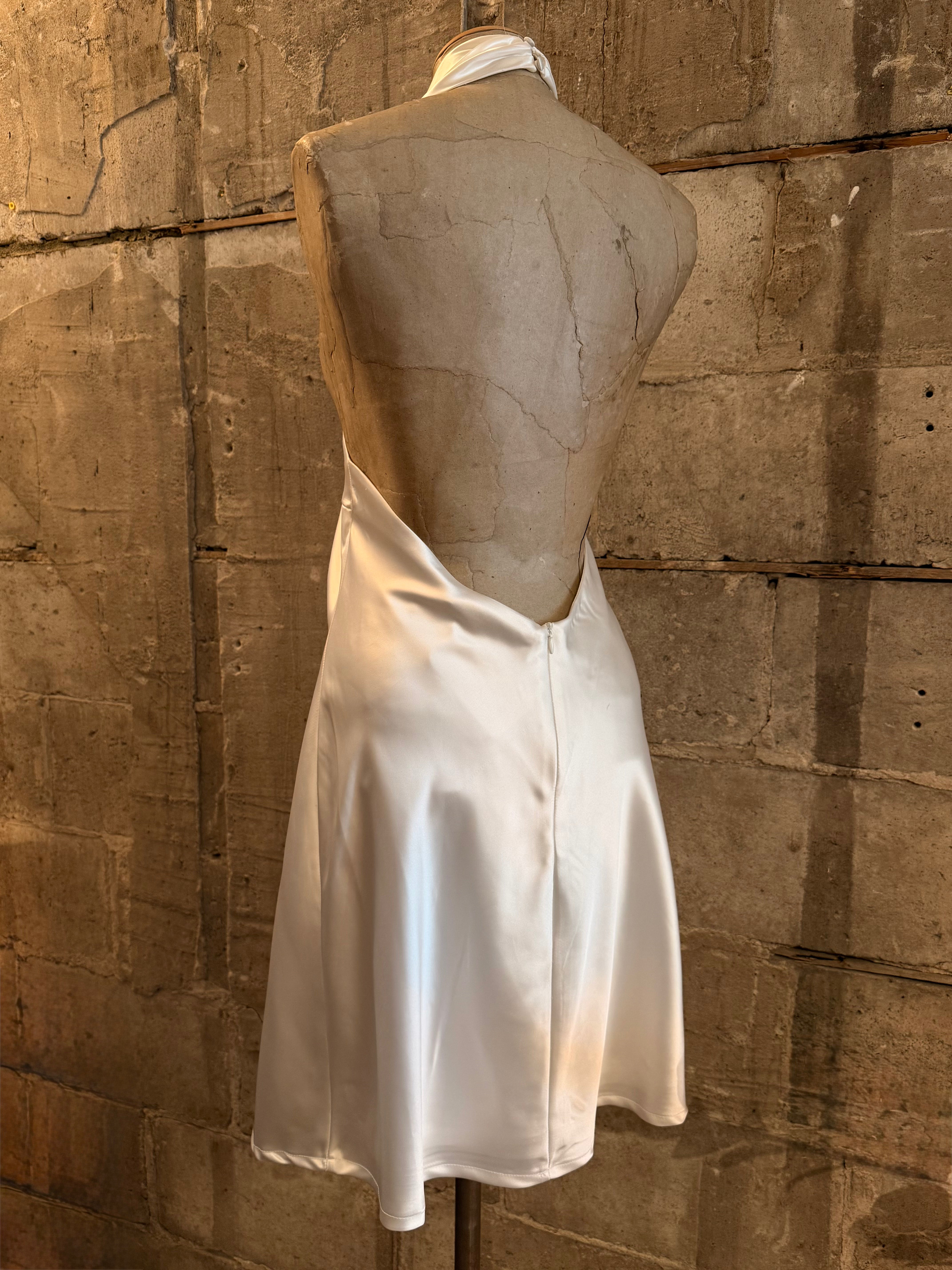 White mini V neck dress