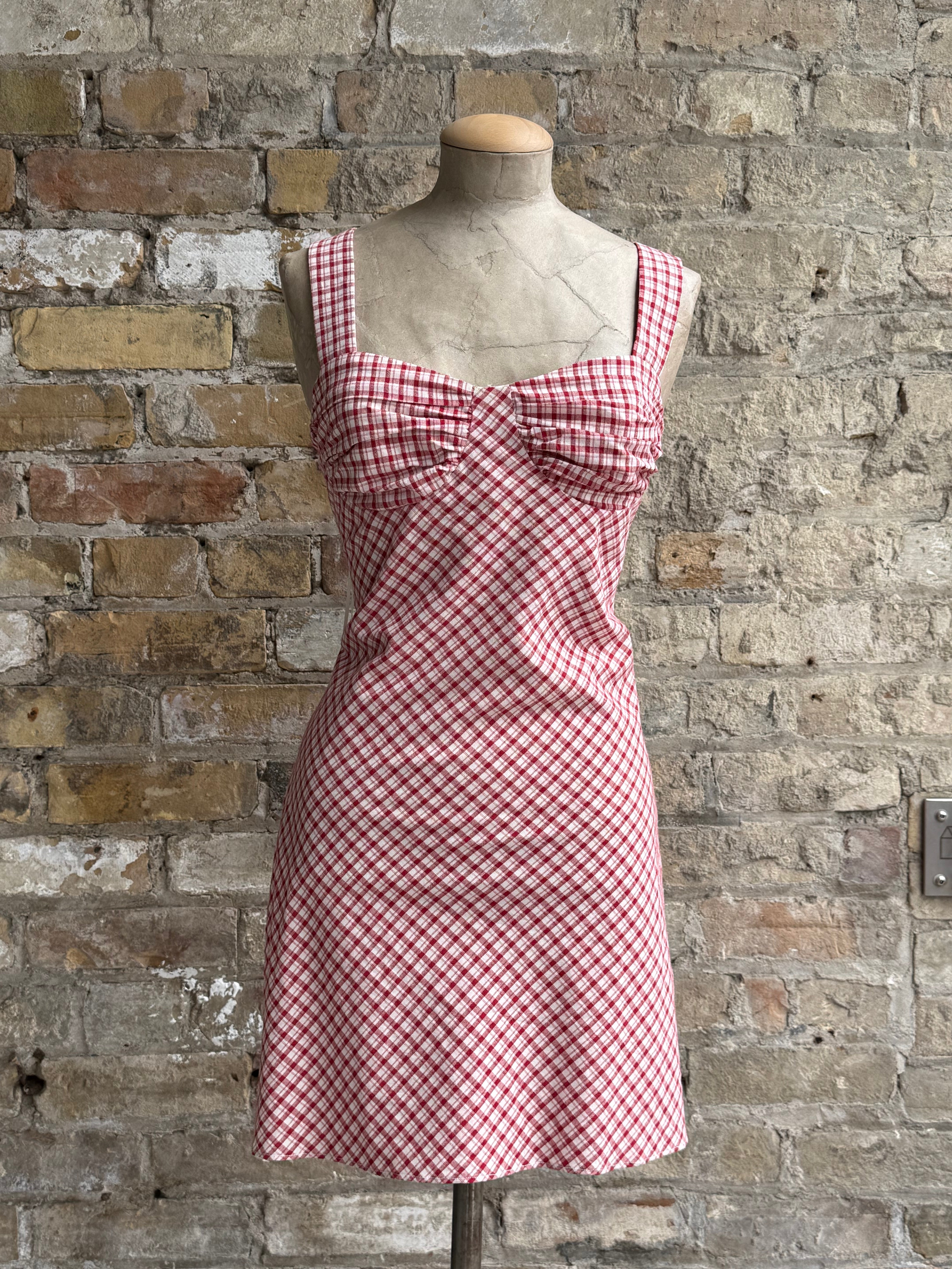 Red and white check dress