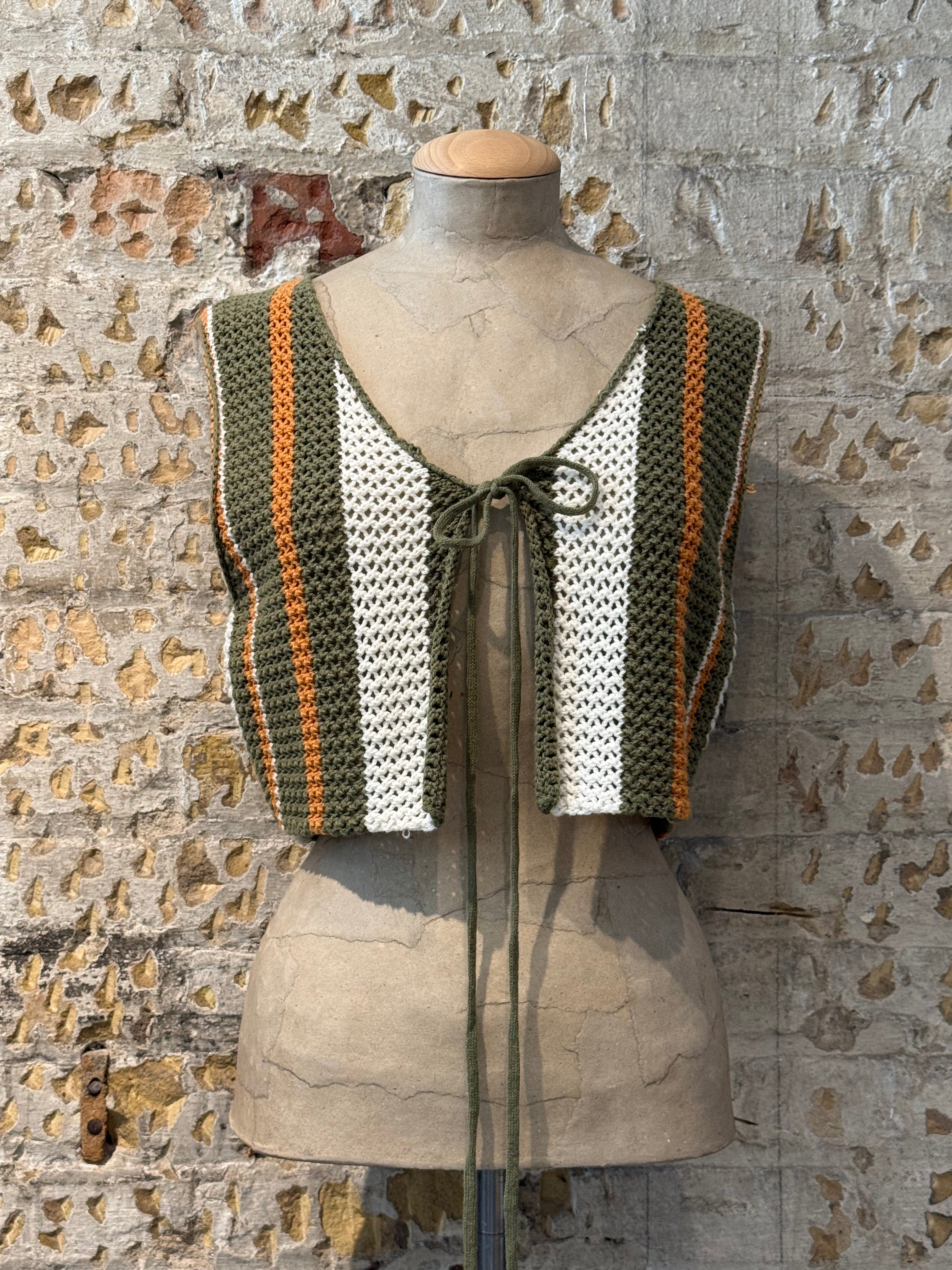 Green, white and orange crochet top