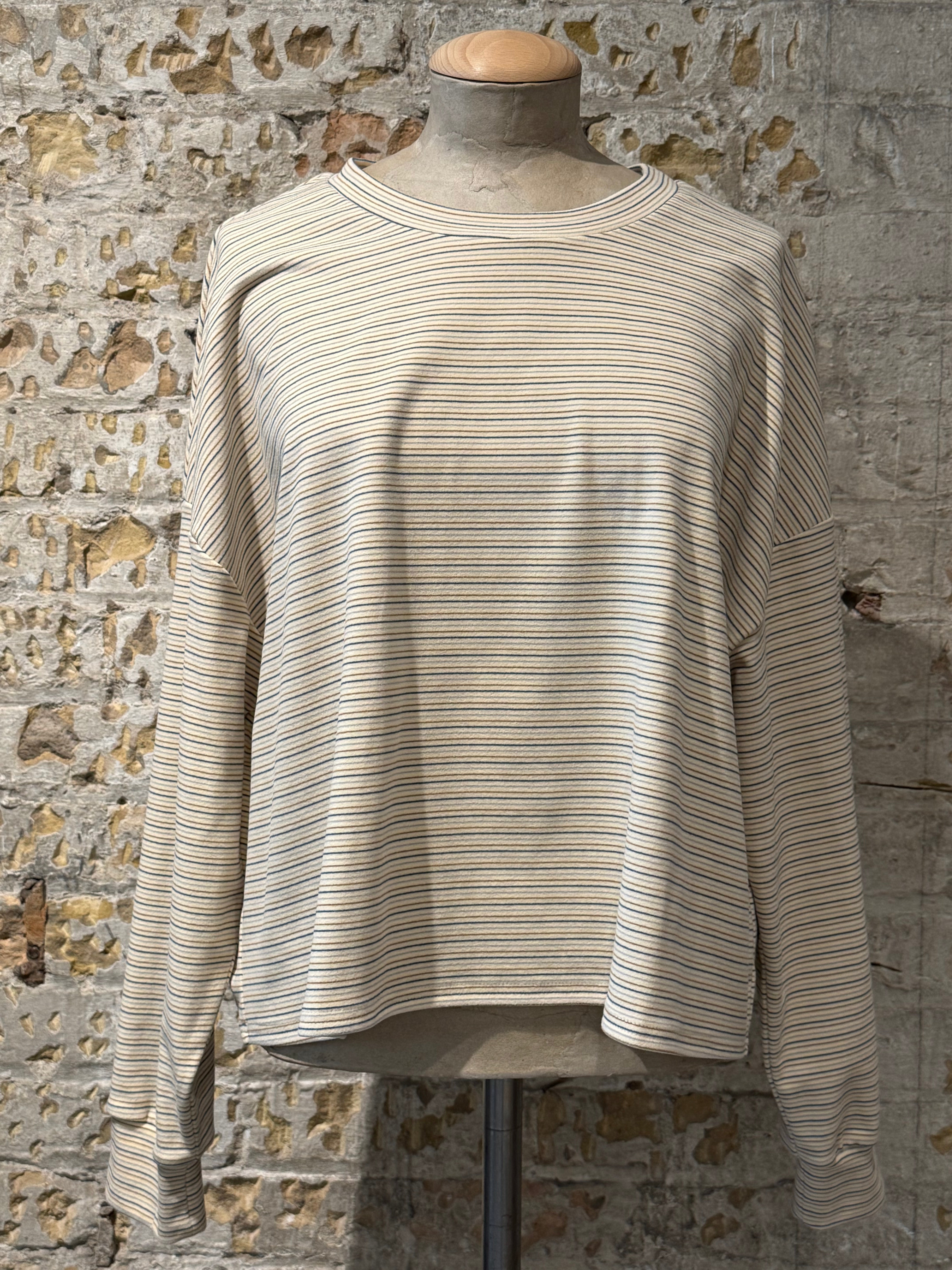Soft, sweater, beige, with blue horizontal lines, brown