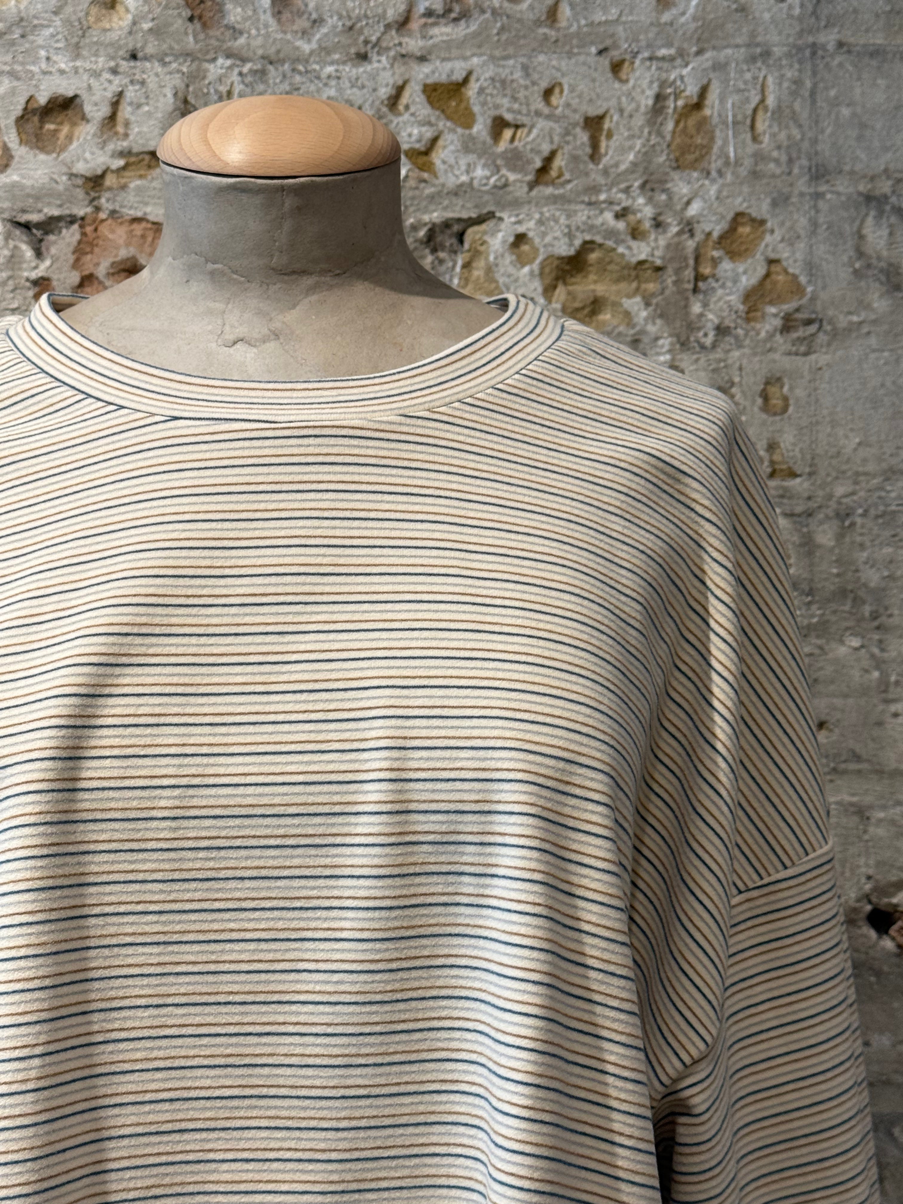 Soft, sweater, beige, with blue horizontal lines, brown