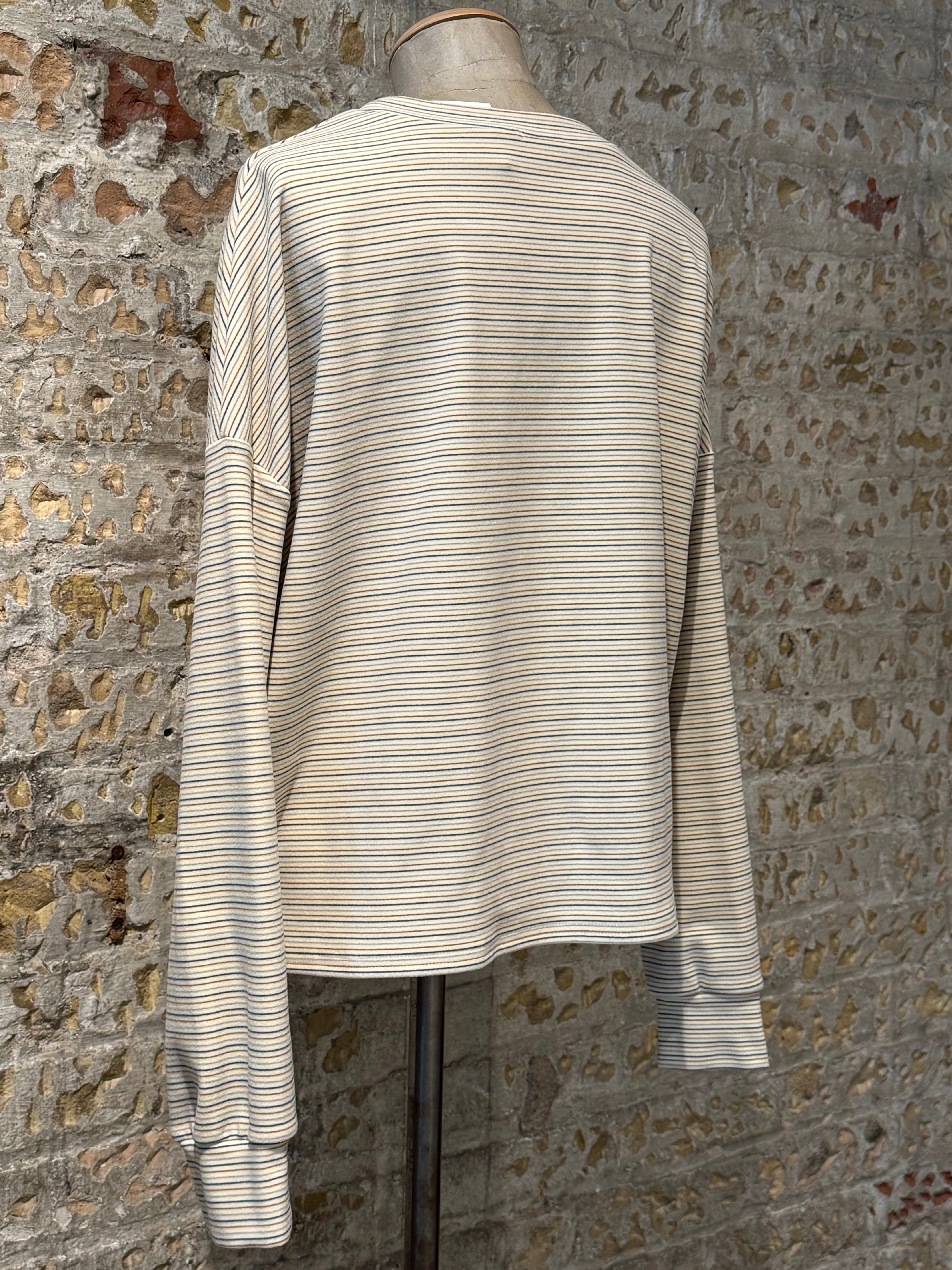 Soft, sweater, beige, with blue horizontal lines, brown