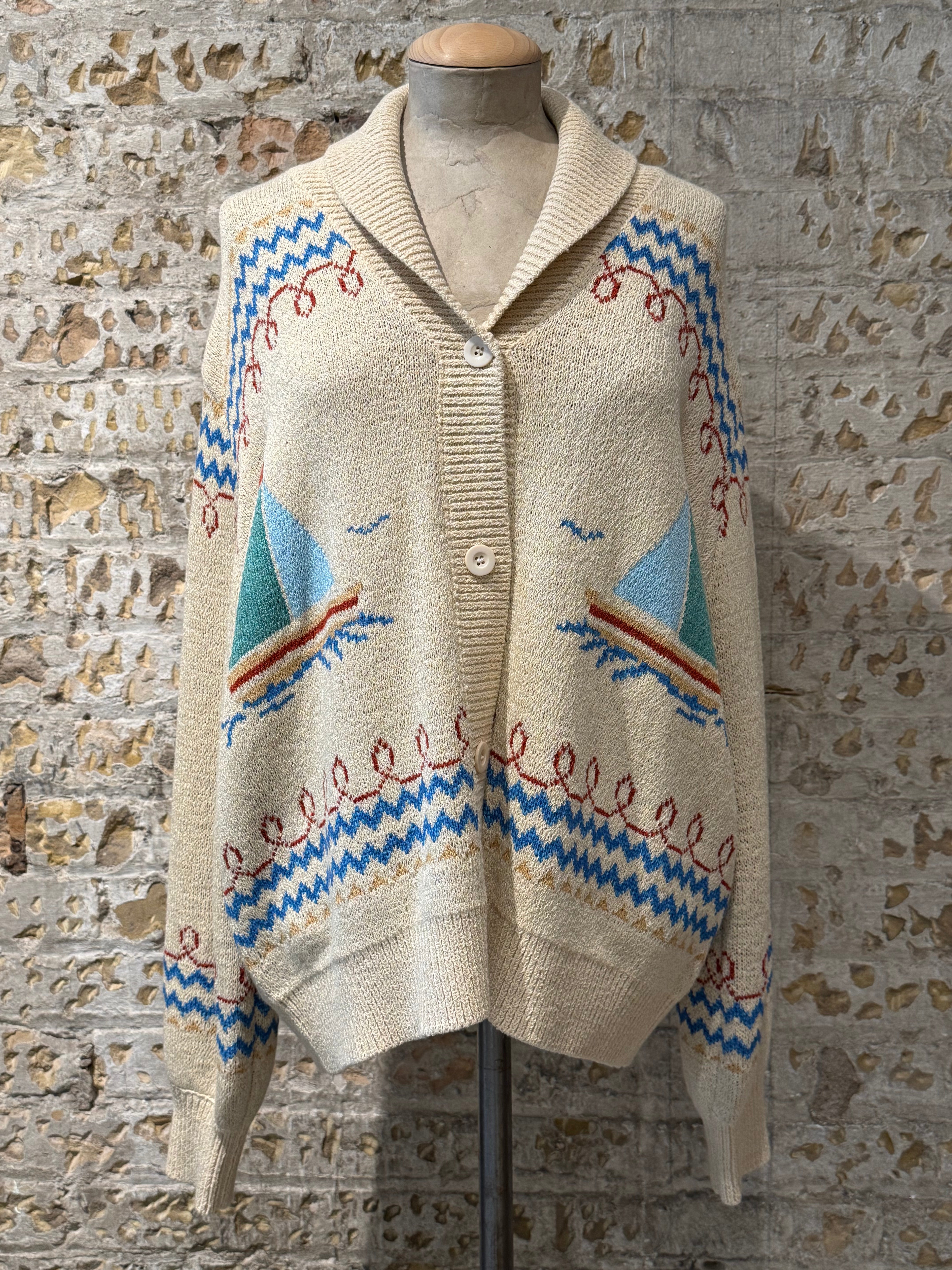 Button-down sweater with boat print