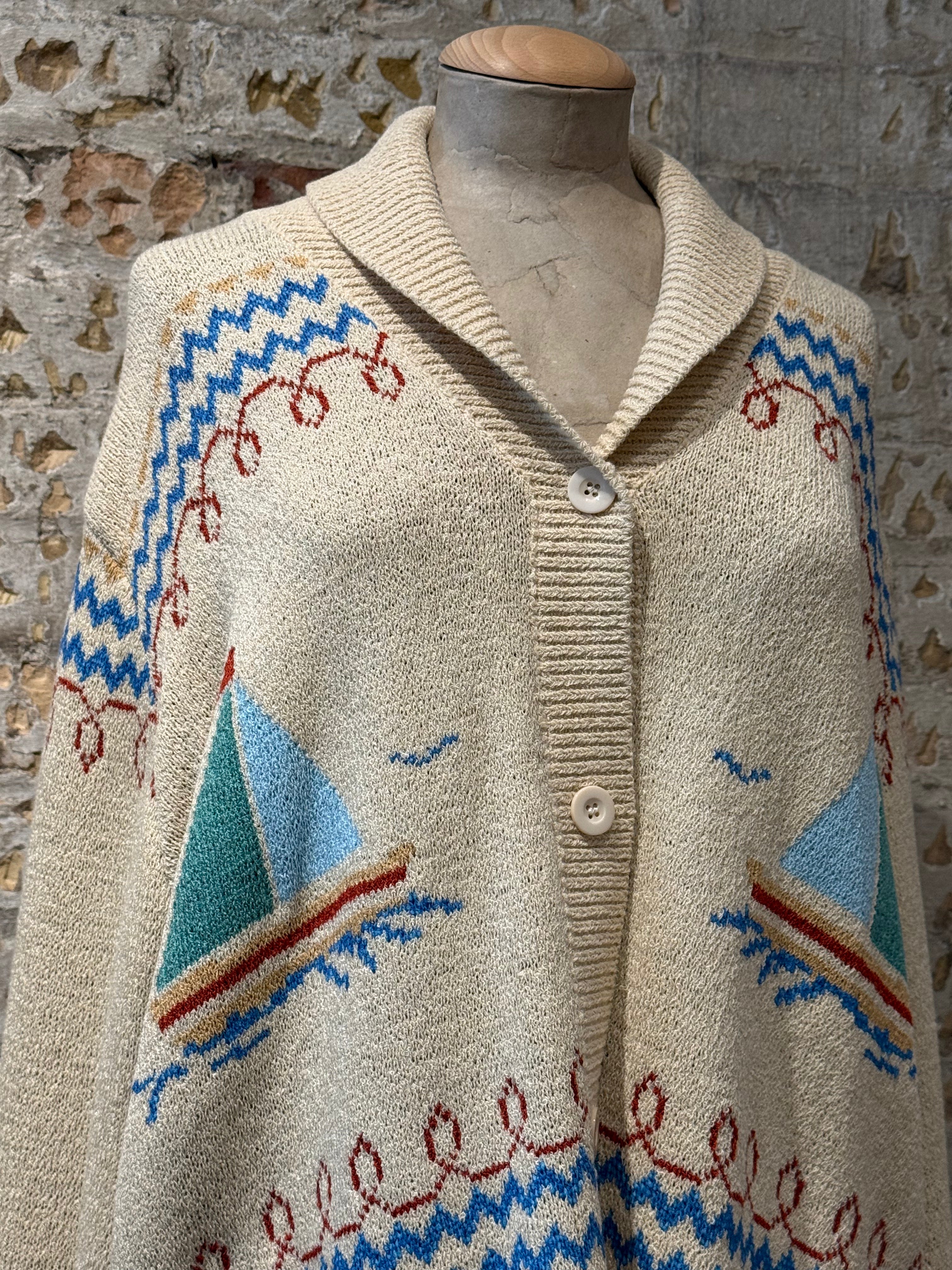 Button-down sweater with boat print