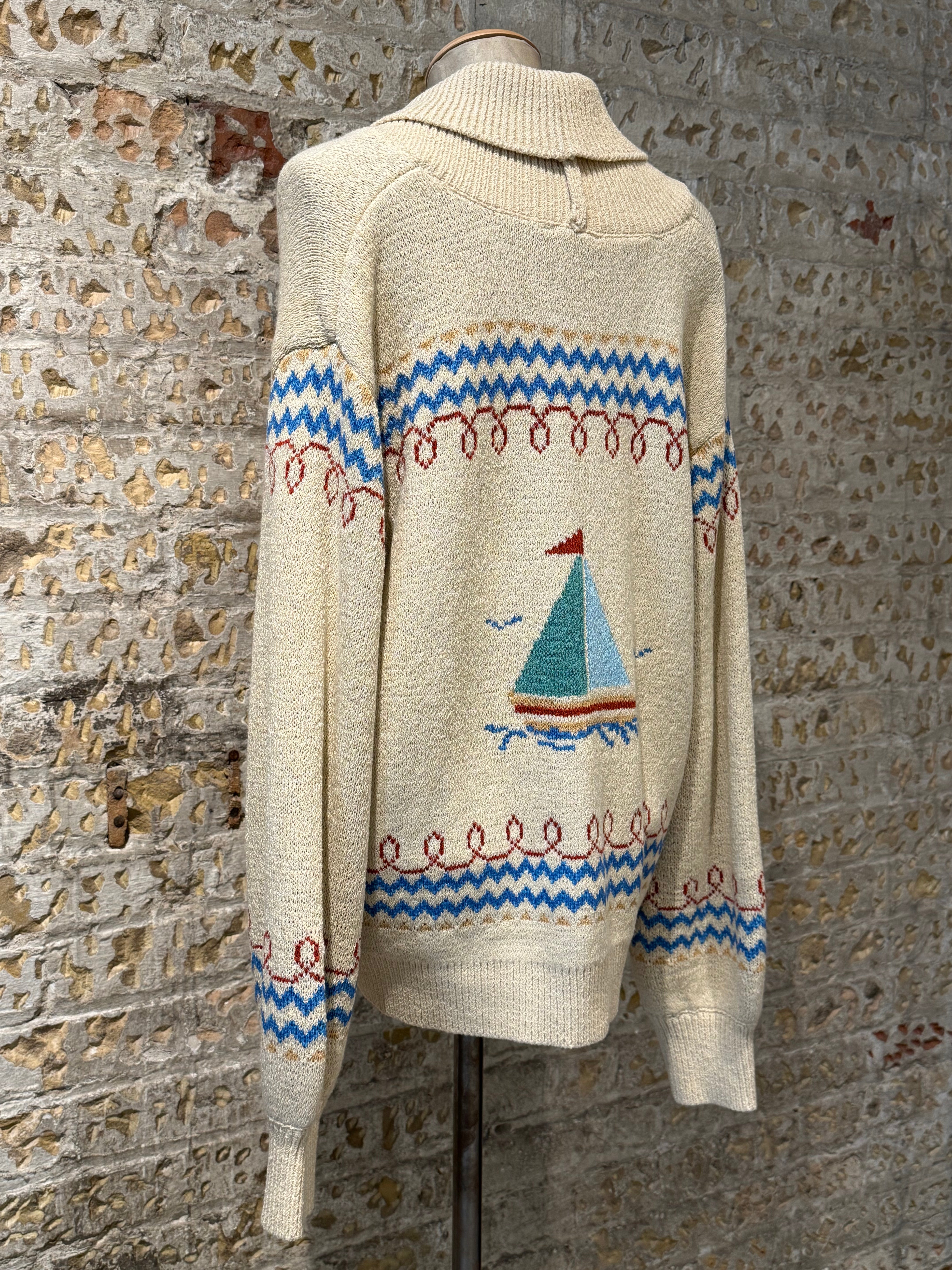 Button-down sweater with boat print